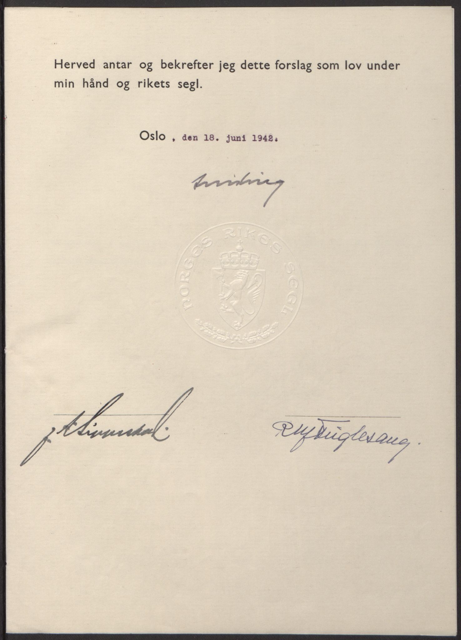 NS-administrasjonen 1940-1945 (Statsrådsekretariatet, de kommisariske statsråder mm), AV/RA-S-4279/D/Db/L0098: Lover II, 1942, p. 93