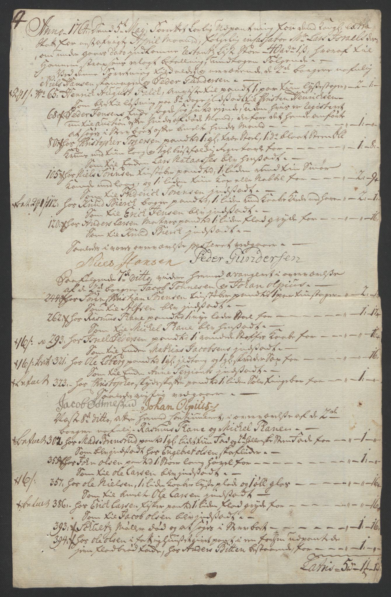 Rentekammeret inntil 1814, Reviderte regnskaper, Byregnskaper, AV/RA-EA-4066/R/Rf/L0119/0001: [F2] Kontribusjonsregnskap / Ekstraskatt, 1762-1767, p. 244