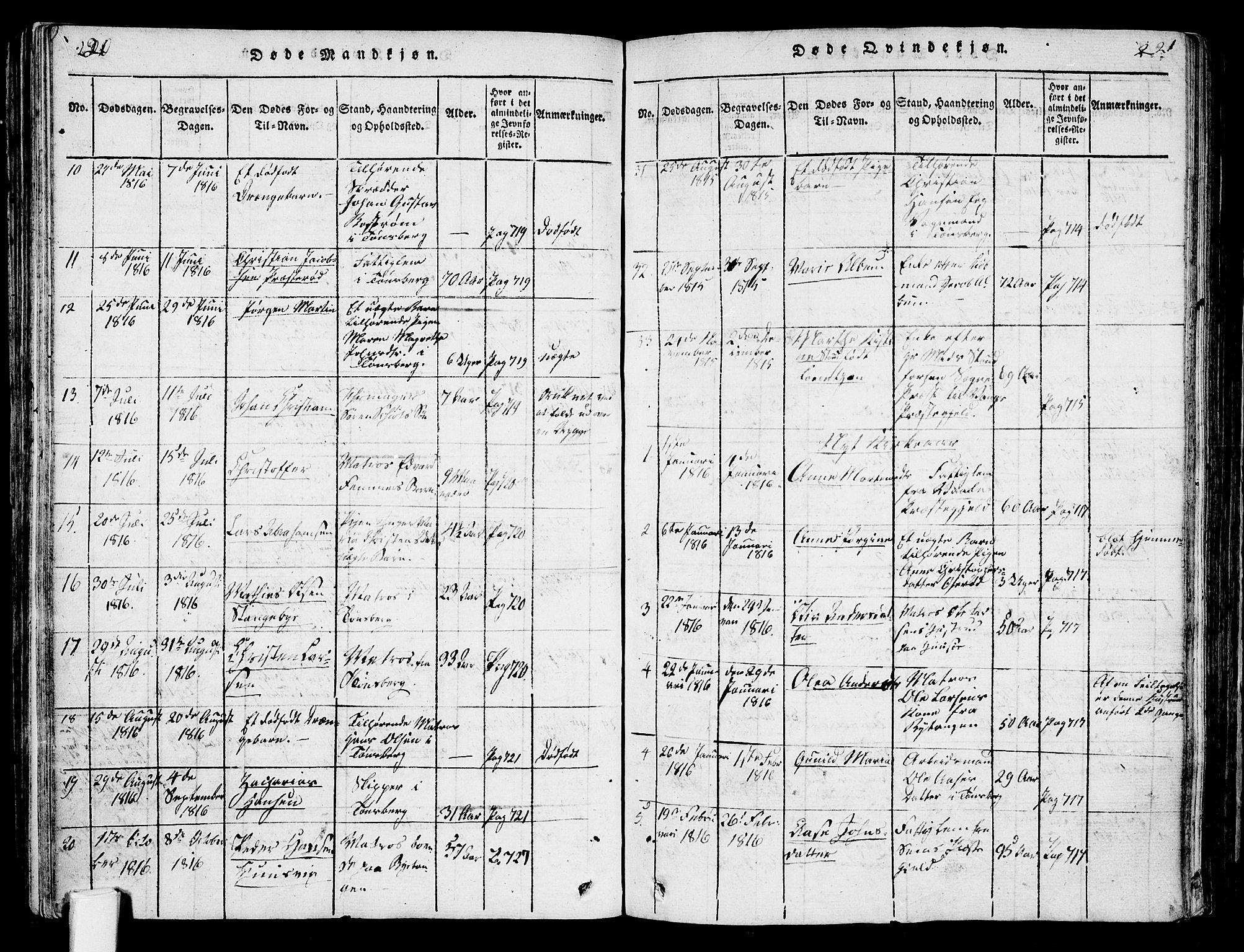 Tønsberg kirkebøker, SAKO/A-330/F/Fa/L0004: Parish register (official) no. I 4, 1813-1826, p. 220-221