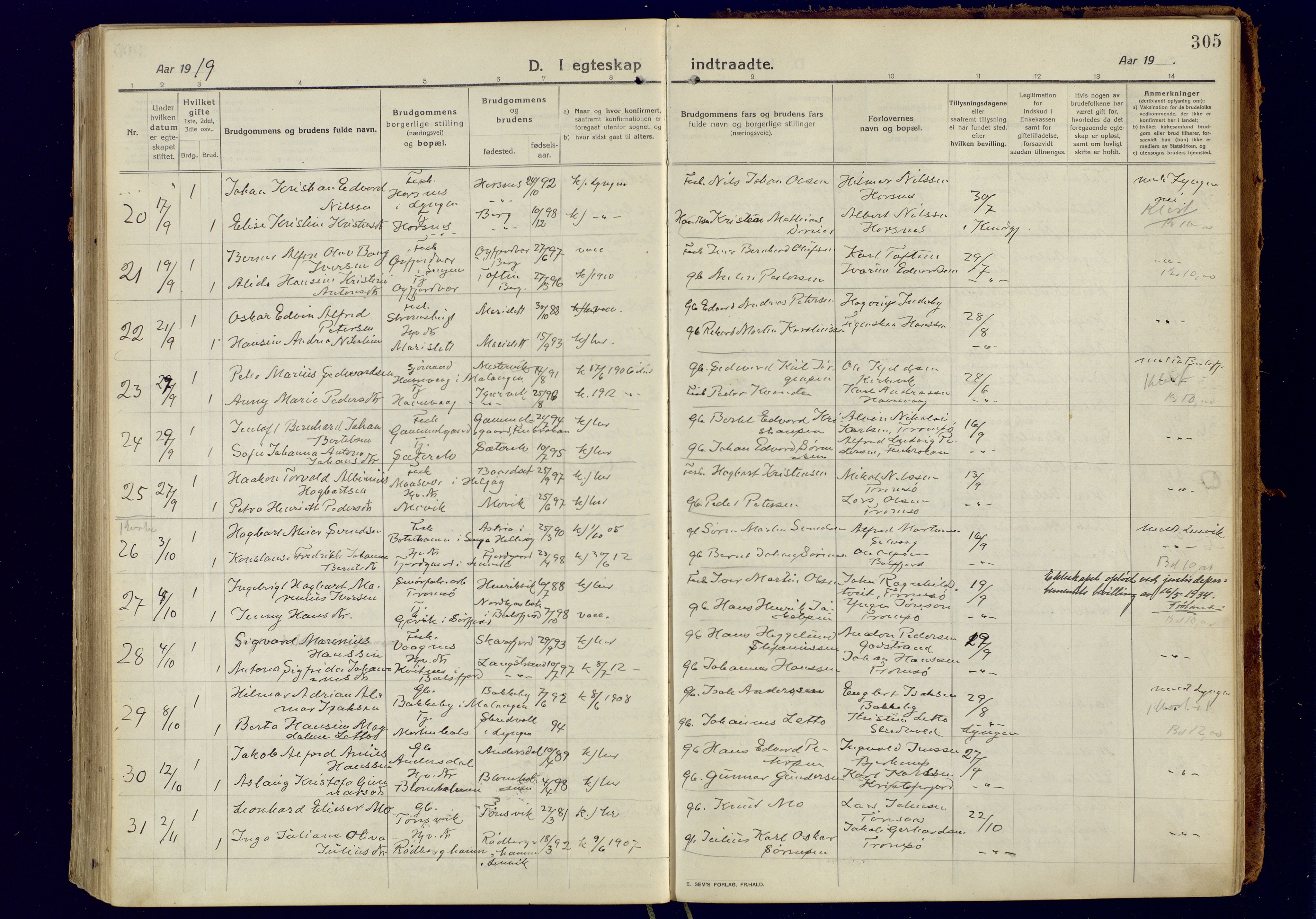 Tromsøysund sokneprestkontor, AV/SATØ-S-1304/G/Ga/L0008kirke: Parish register (official) no. 8, 1914-1922, p. 305