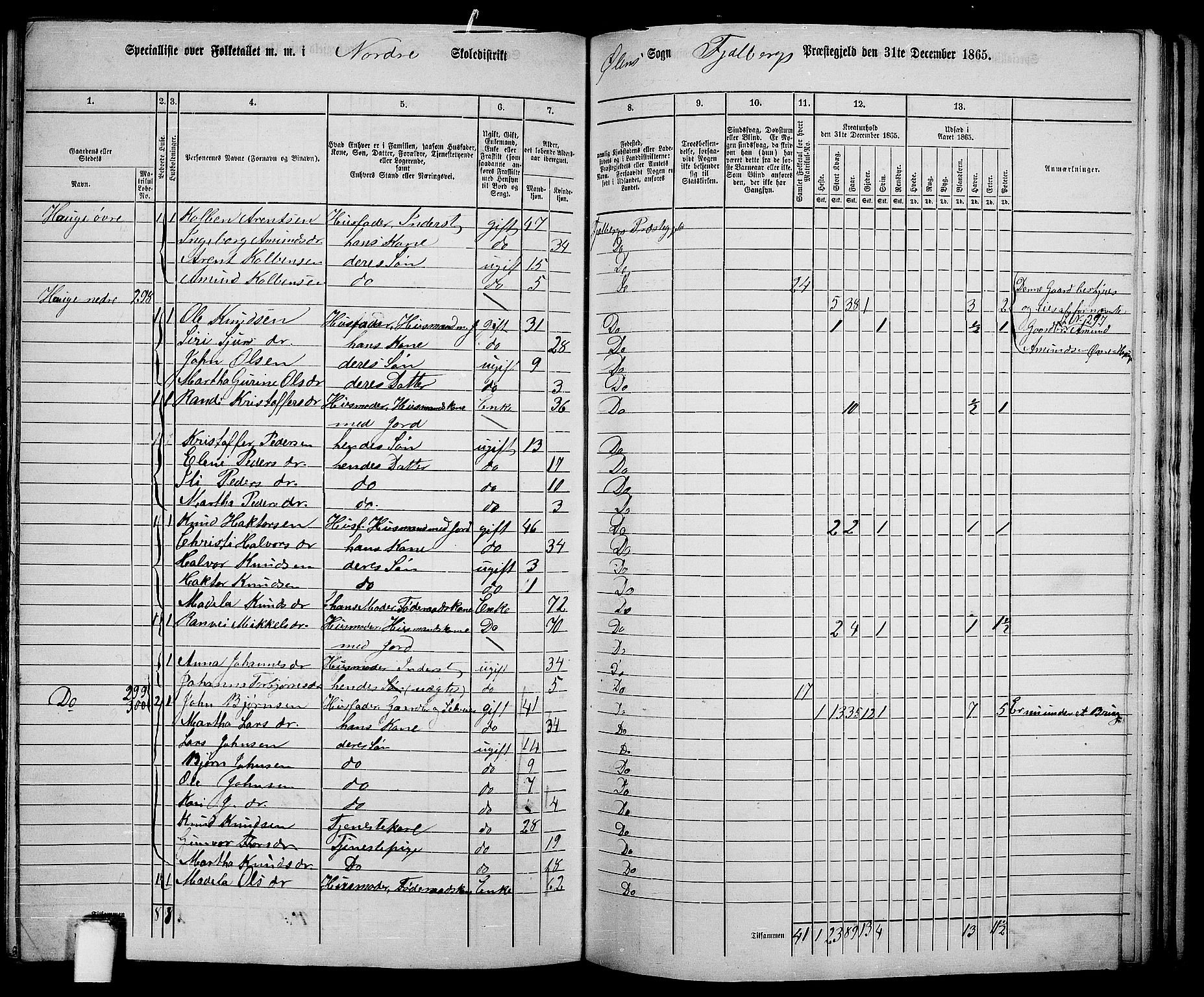 RA, 1865 census for Fjelberg, 1865, p. 165
