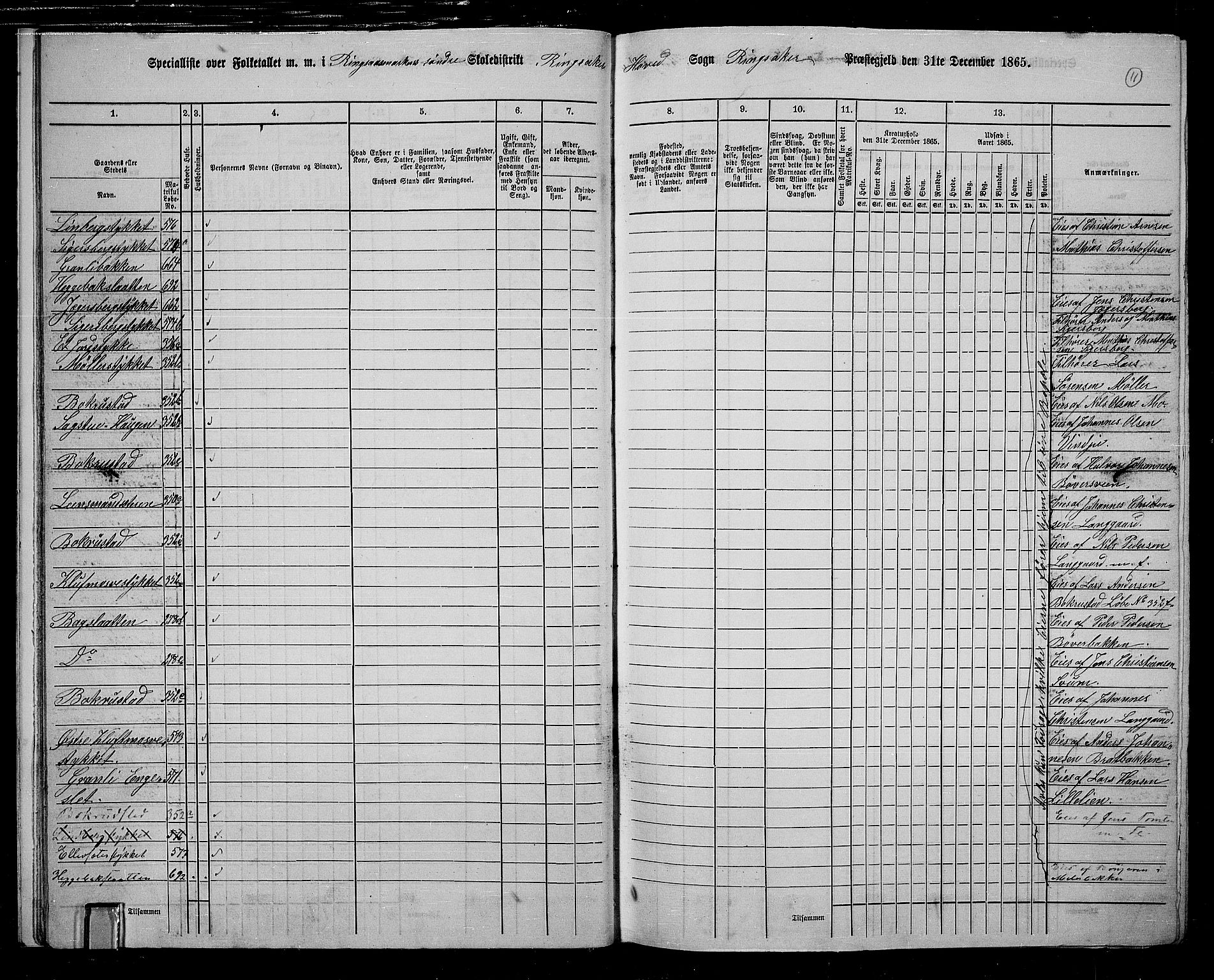 RA, 1865 census for Ringsaker, 1865, p. 275