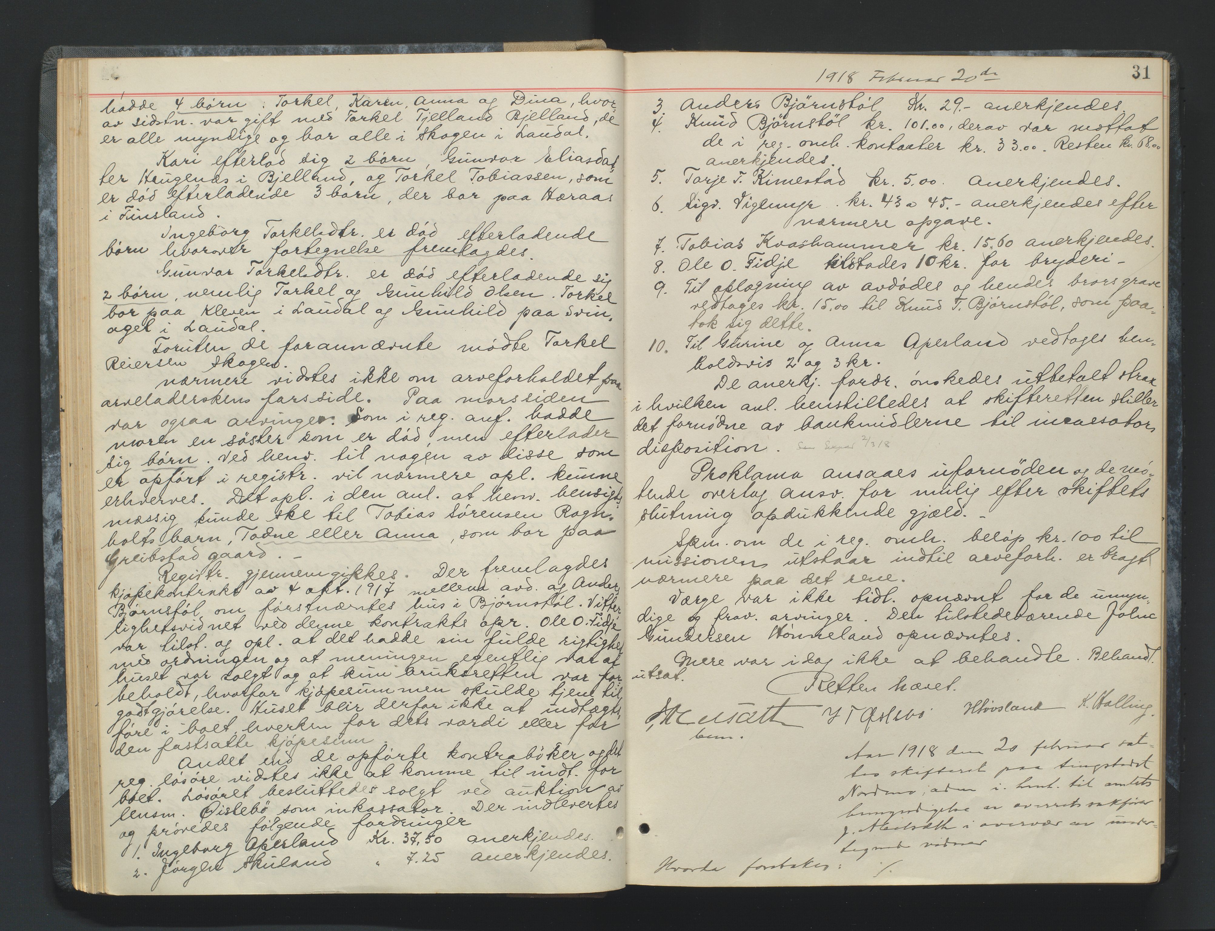 Mandal sorenskriveri, AV/SAK-1221-0005/001/H/Hc/L0083: Skifteforhandlingsprotokoll nr 15, 1917-1921, p. 31