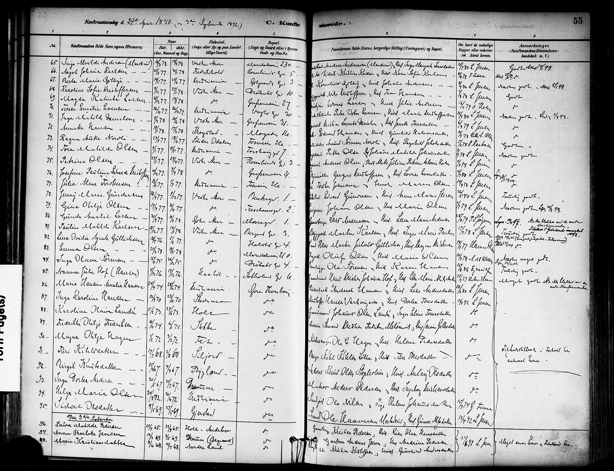 Sagene prestekontor Kirkebøker, SAO/A-10796/F/L0002: Parish register (official) no. 2, 1880-1897, p. 55