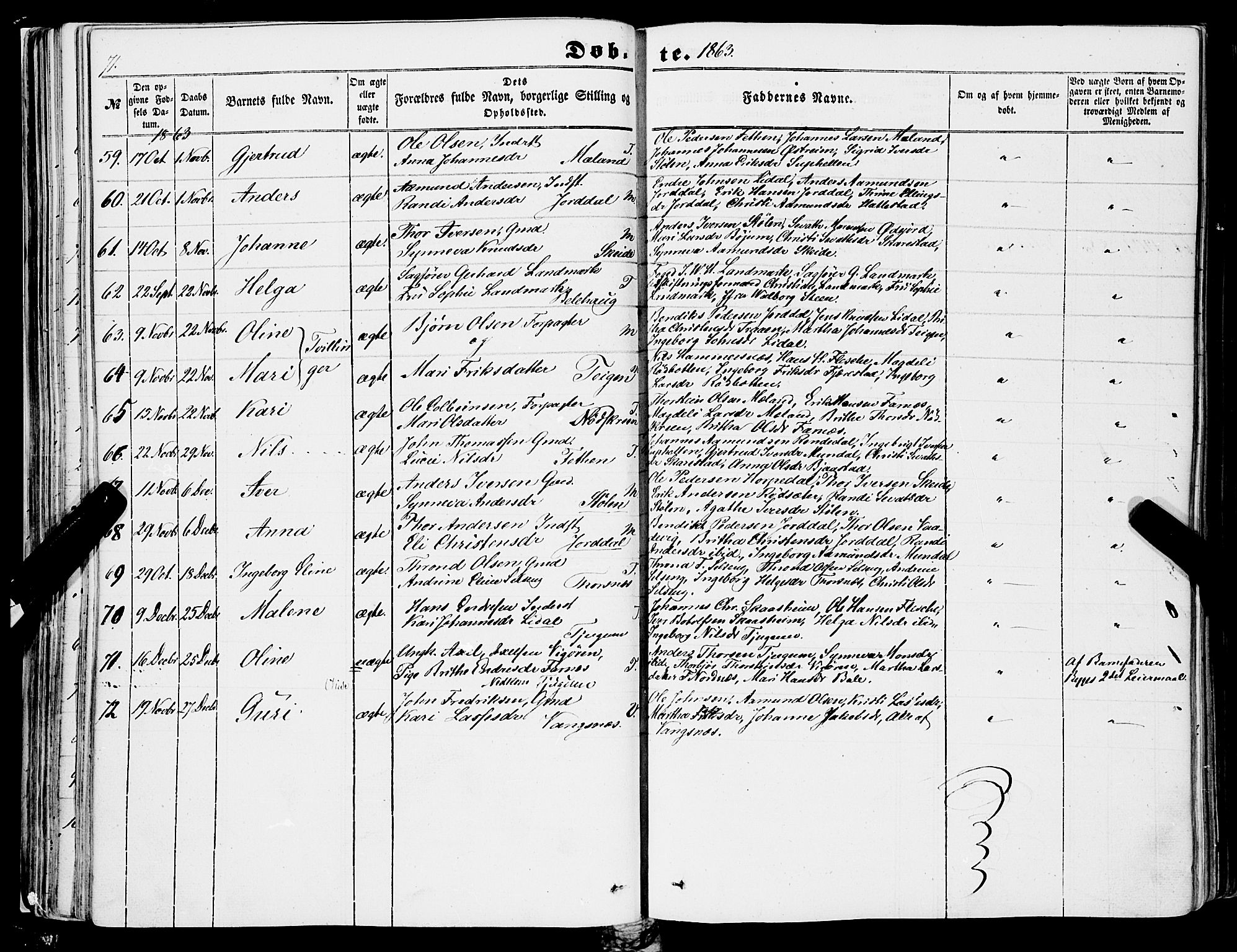 Balestrand sokneprestembete, AV/SAB-A-79601/H/Haa/Haaa/L0002: Parish register (official) no. A 2, 1847-1866, p. 71