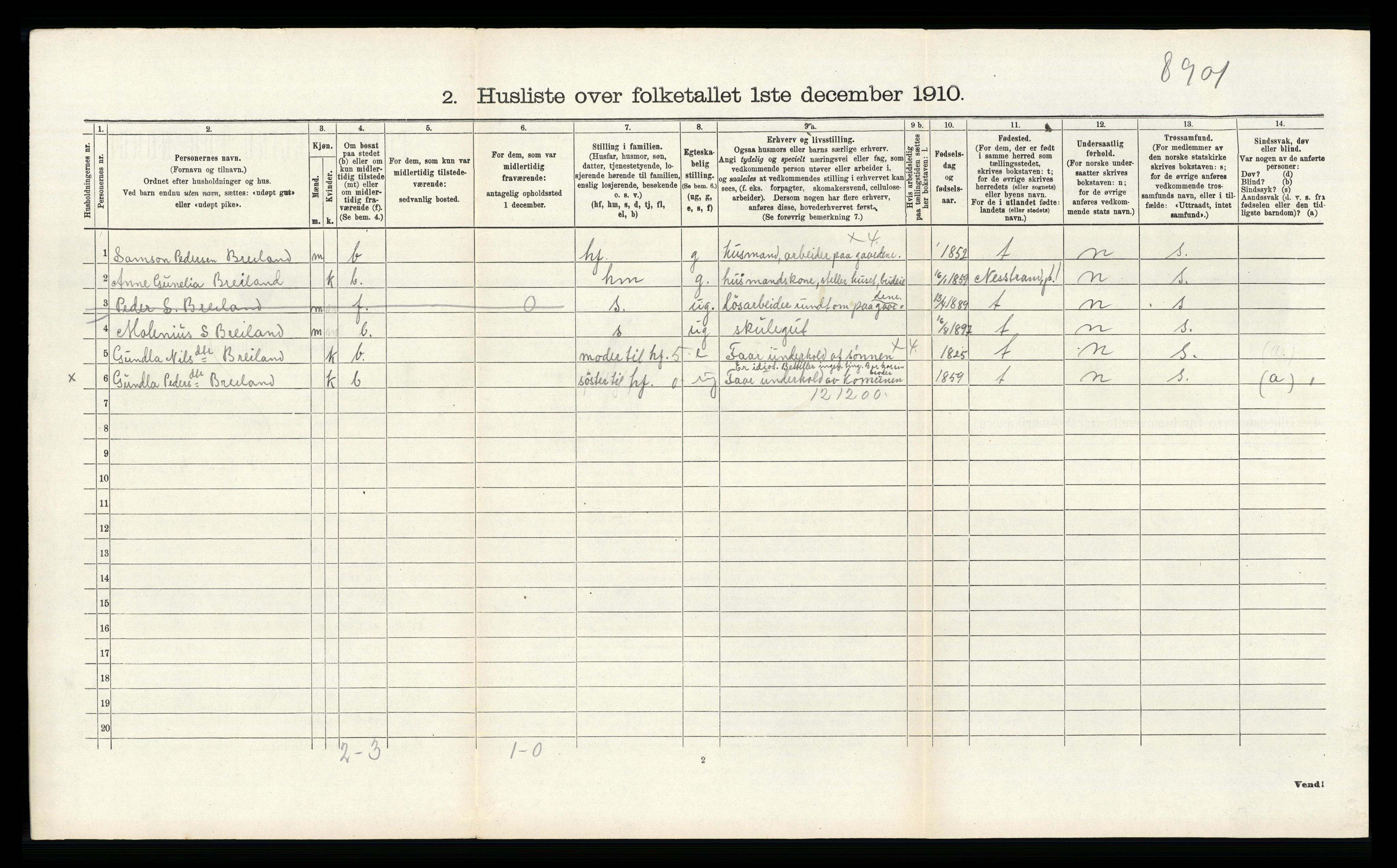 RA, 1910 census for Hjelmeland, 1910, p. 493