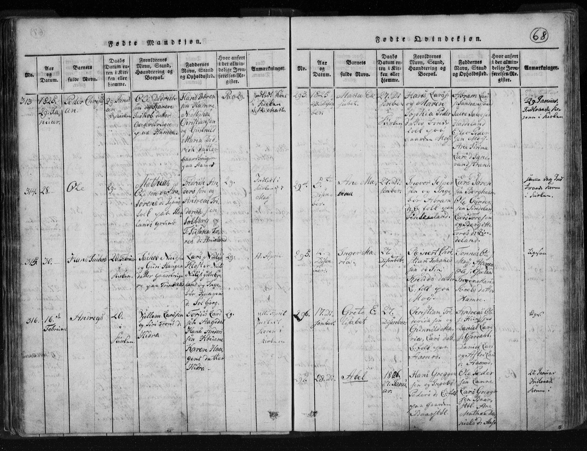 Kvinesdal sokneprestkontor, AV/SAK-1111-0026/F/Fa/Fab/L0003: Parish register (official) no. A 3, 1815-1829, p. 68