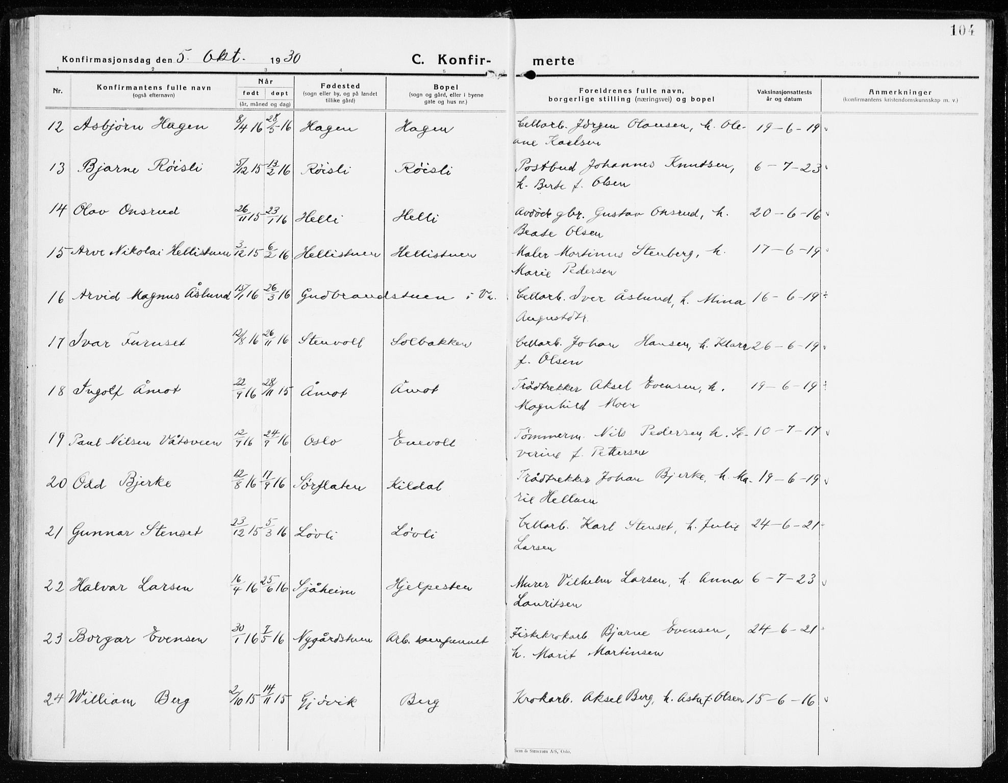 Vardal prestekontor, AV/SAH-PREST-100/H/Ha/Haa/L0018: Parish register (official) no. 18, 1930-1945, p. 104