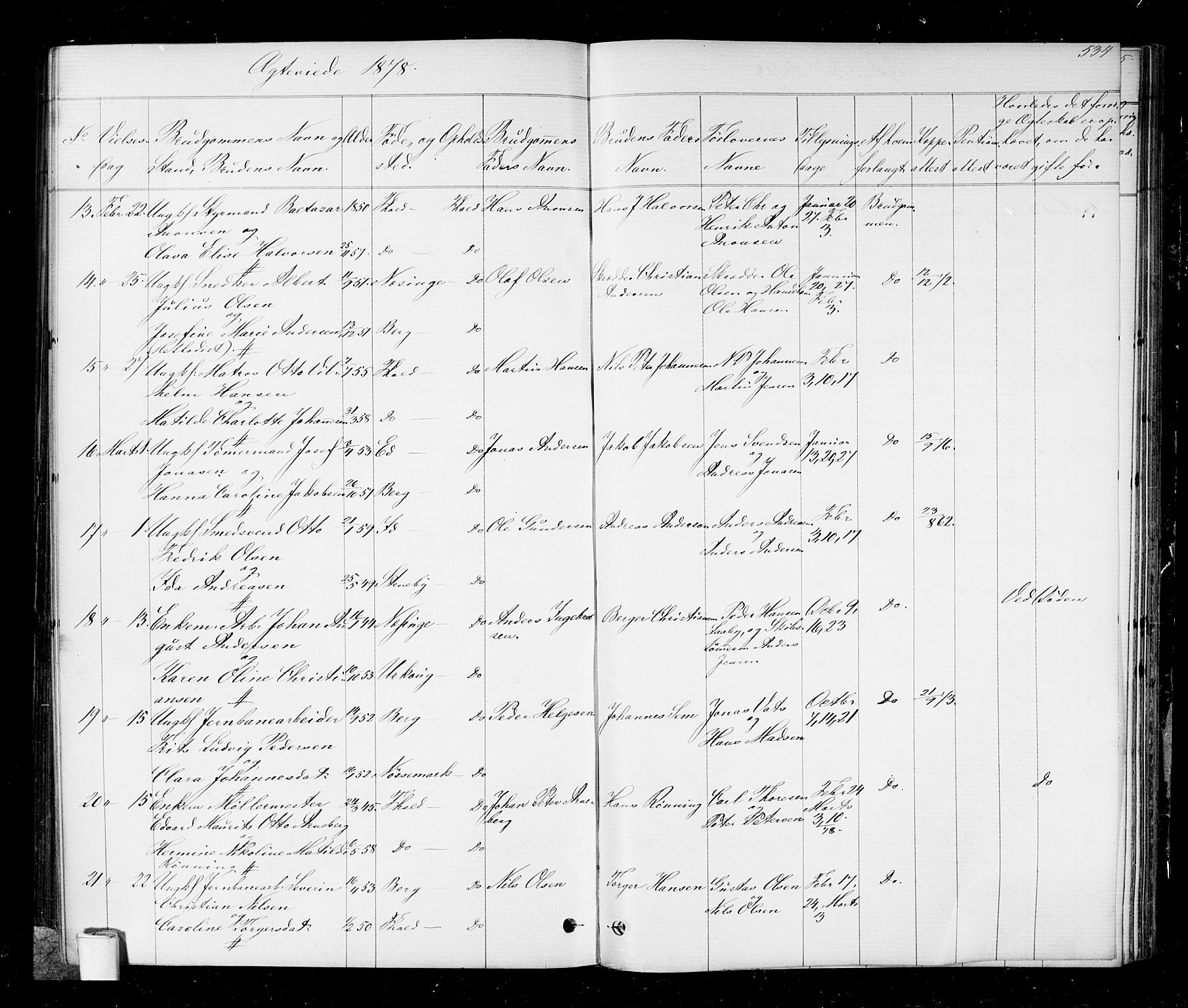 Halden prestekontor Kirkebøker, AV/SAO-A-10909/G/Ga/L0006: Parish register (copy) no. 6, 1869-1884, p. 534