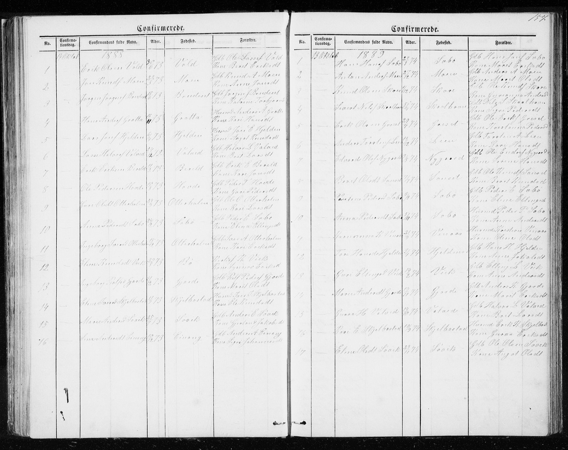 Ministerialprotokoller, klokkerbøker og fødselsregistre - Møre og Romsdal, SAT/A-1454/543/L0564: Parish register (copy) no. 543C02, 1867-1915, p. 157
