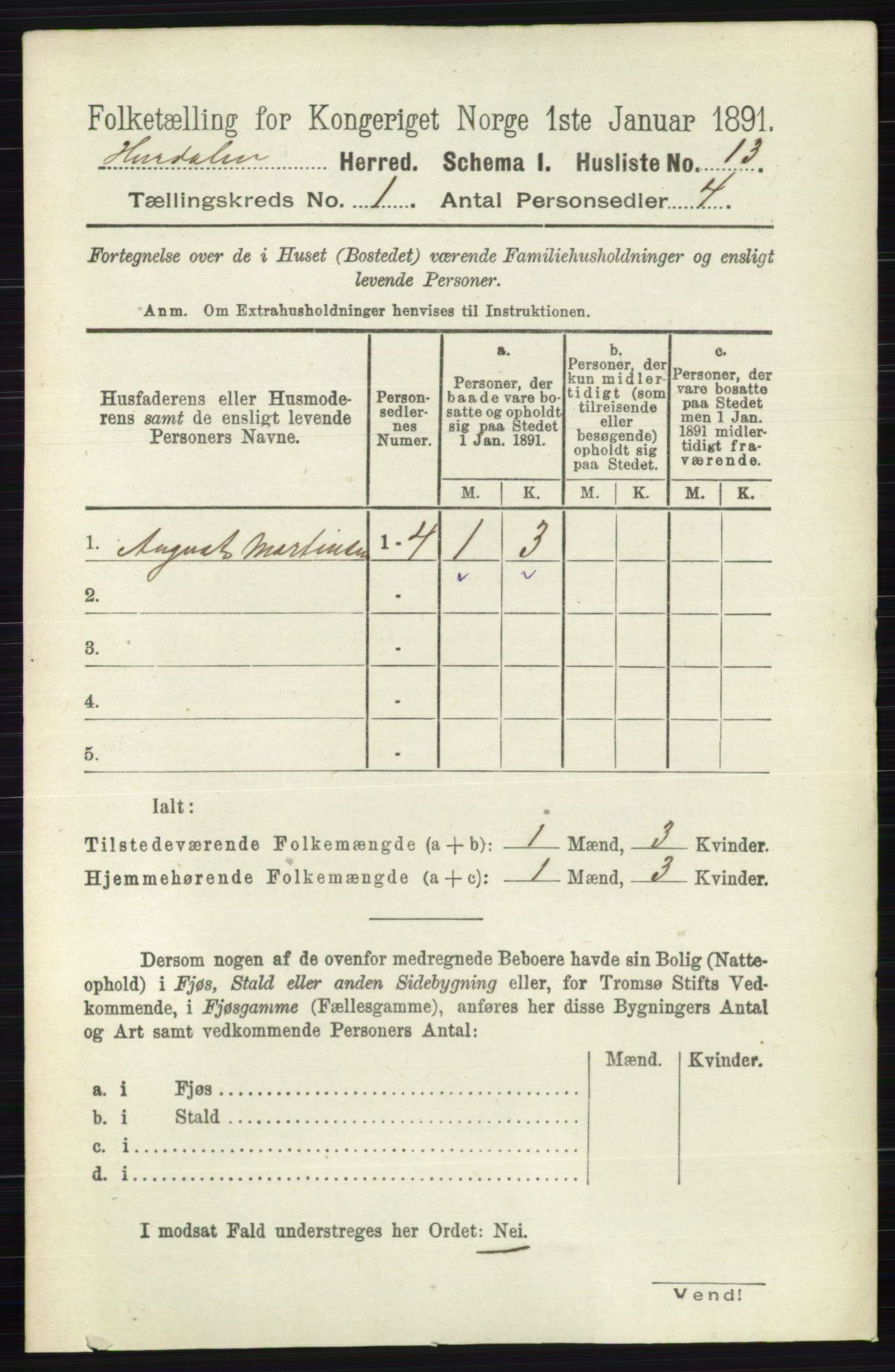 RA, 1891 census for 0239 Hurdal, 1891, p. 31