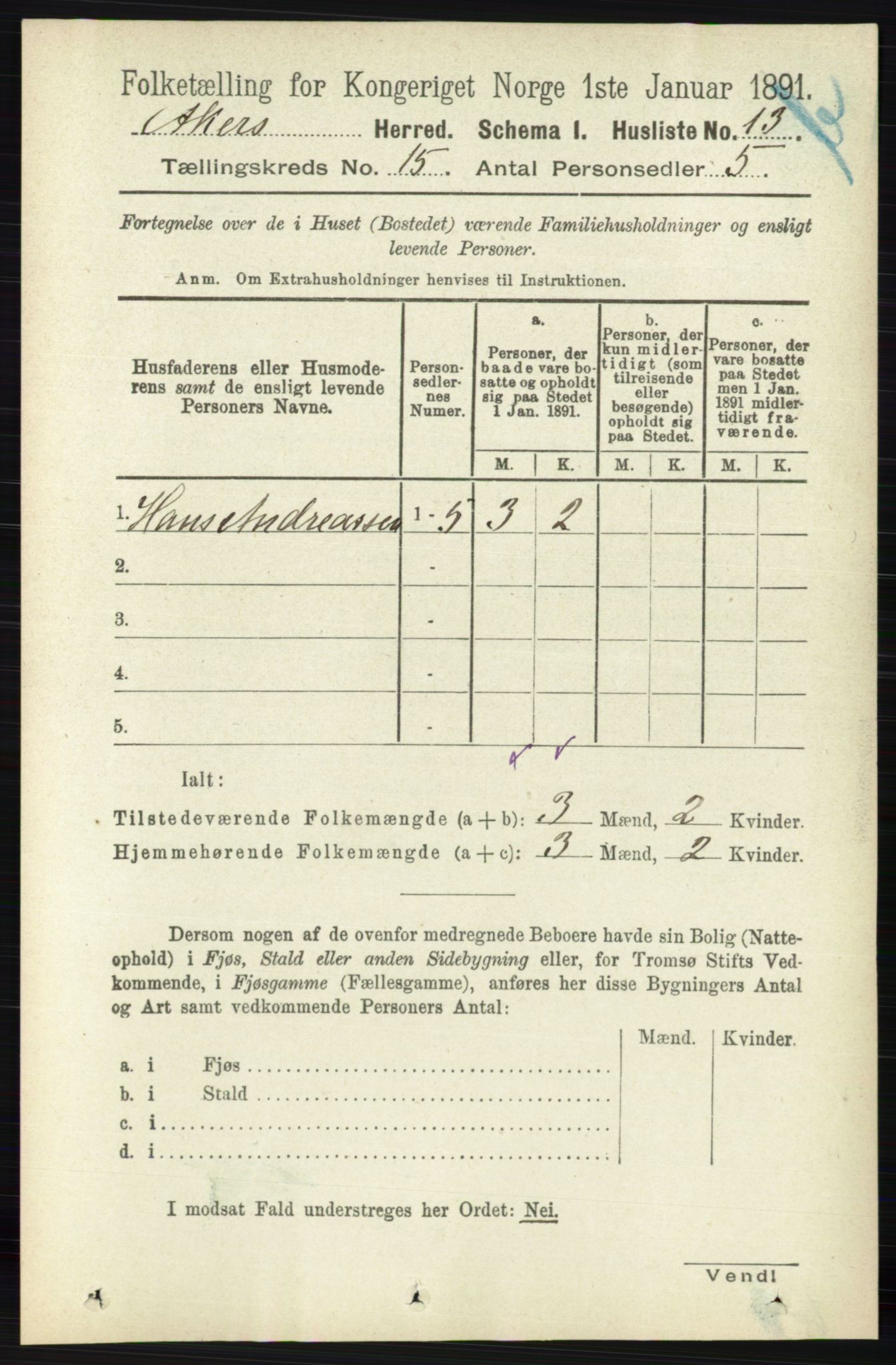 RA, 1891 census for 0218 Aker, 1891, p. 13264