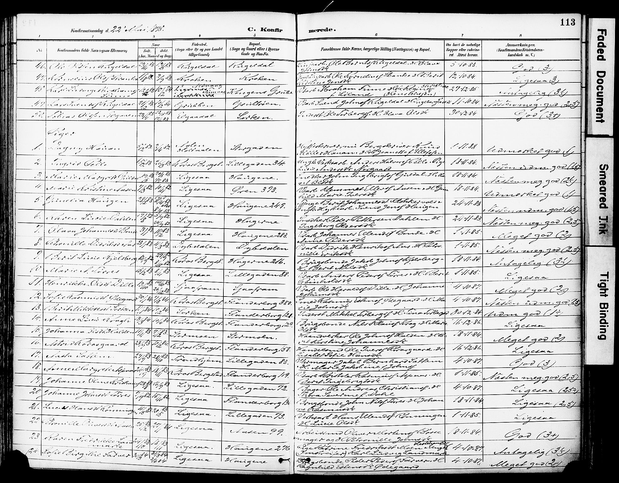 Ministerialprotokoller, klokkerbøker og fødselsregistre - Sør-Trøndelag, SAT/A-1456/681/L0935: Parish register (official) no. 681A13, 1890-1898, p. 113