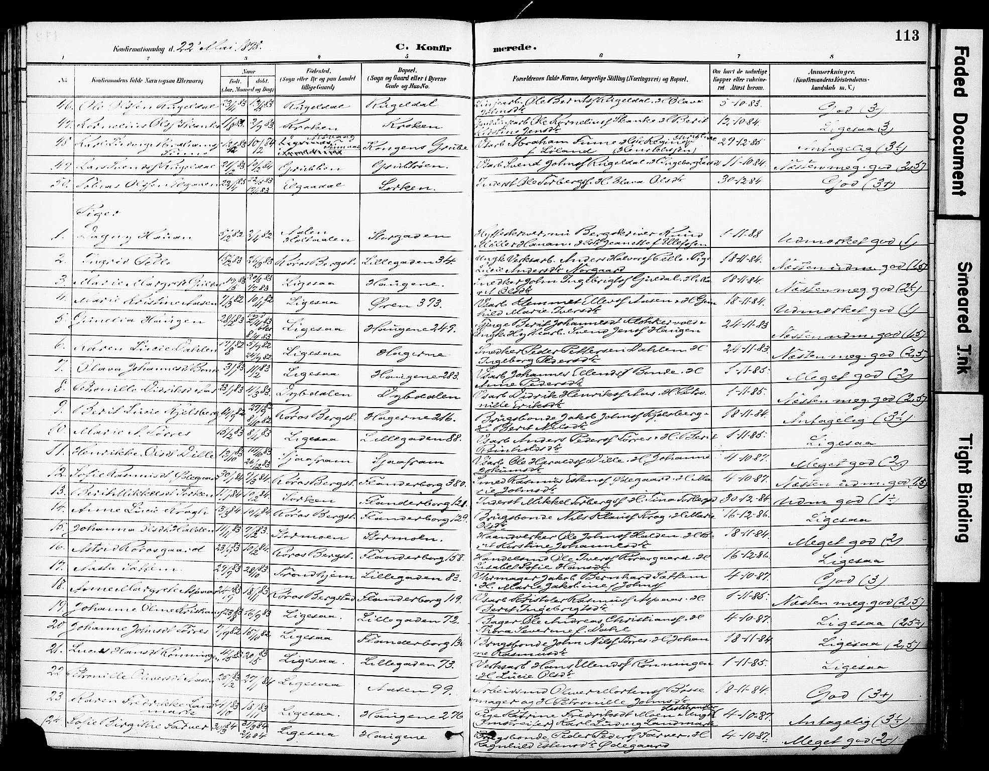 Ministerialprotokoller, klokkerbøker og fødselsregistre - Sør-Trøndelag, AV/SAT-A-1456/681/L0935: Parish register (official) no. 681A13, 1890-1898, p. 113
