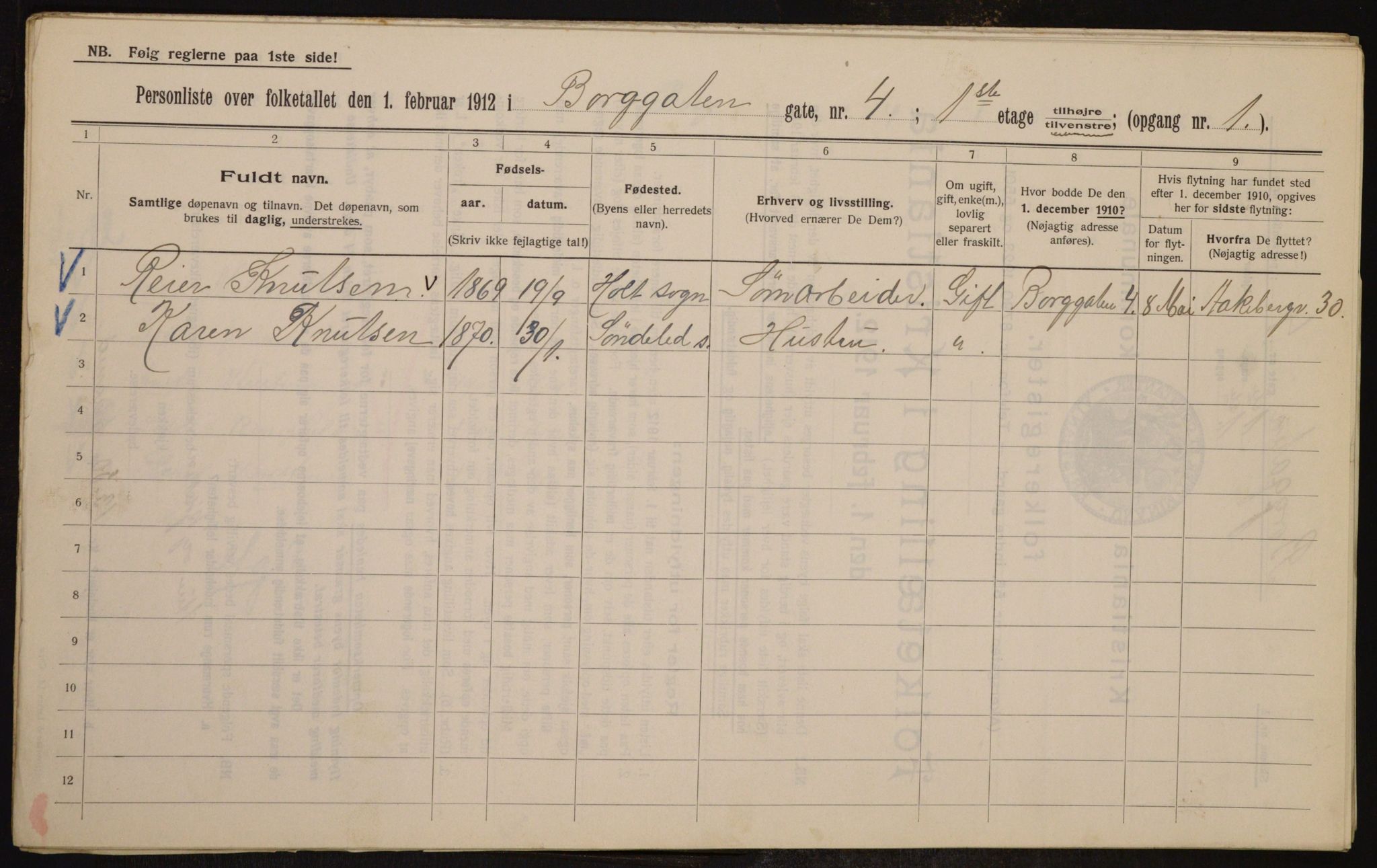 OBA, Municipal Census 1912 for Kristiania, 1912, p. 7564