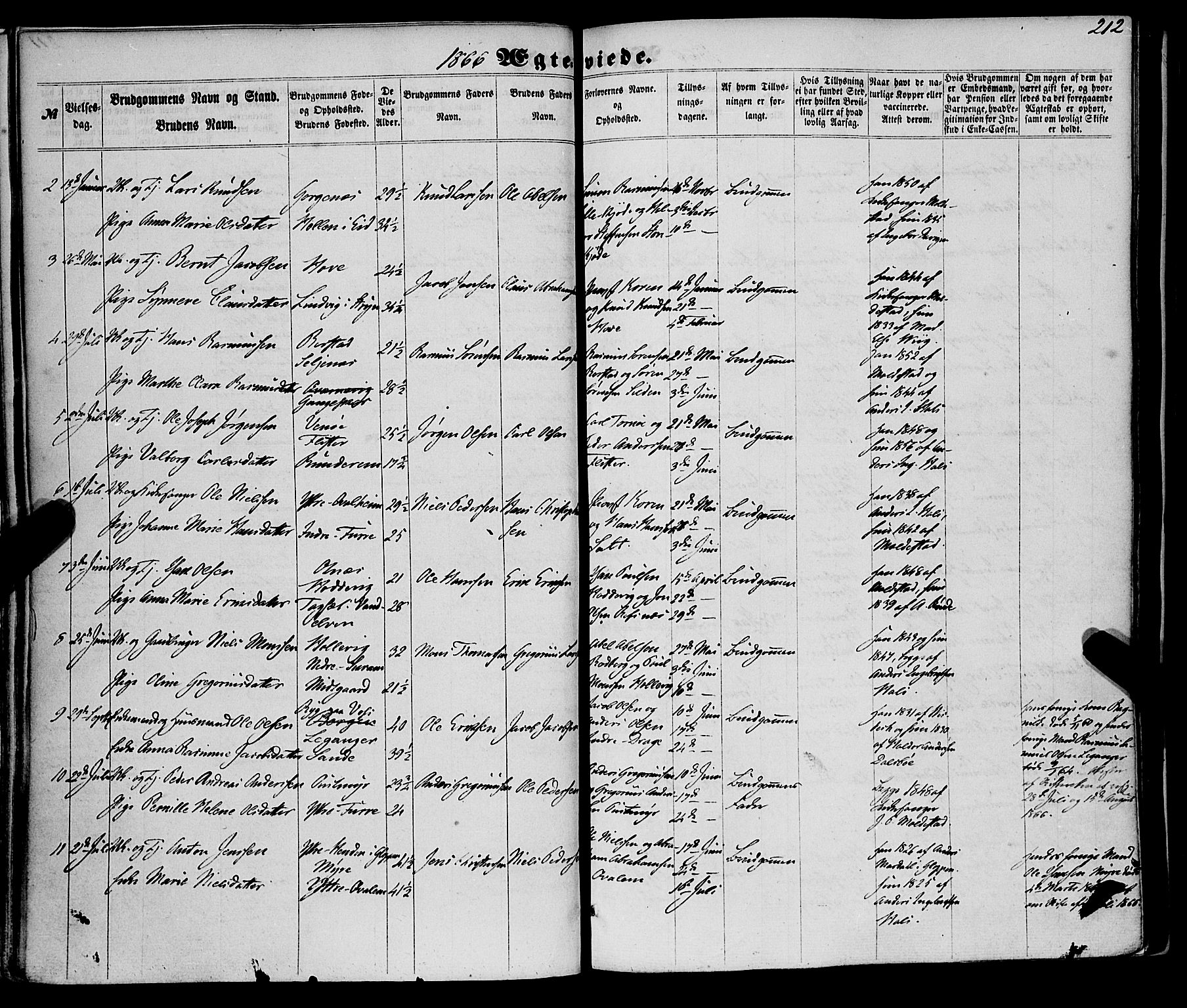 Selje sokneprestembete, SAB/A-99938/H/Ha/Haa/Haaa: Parish register (official) no. A 11, 1858-1870, p. 212