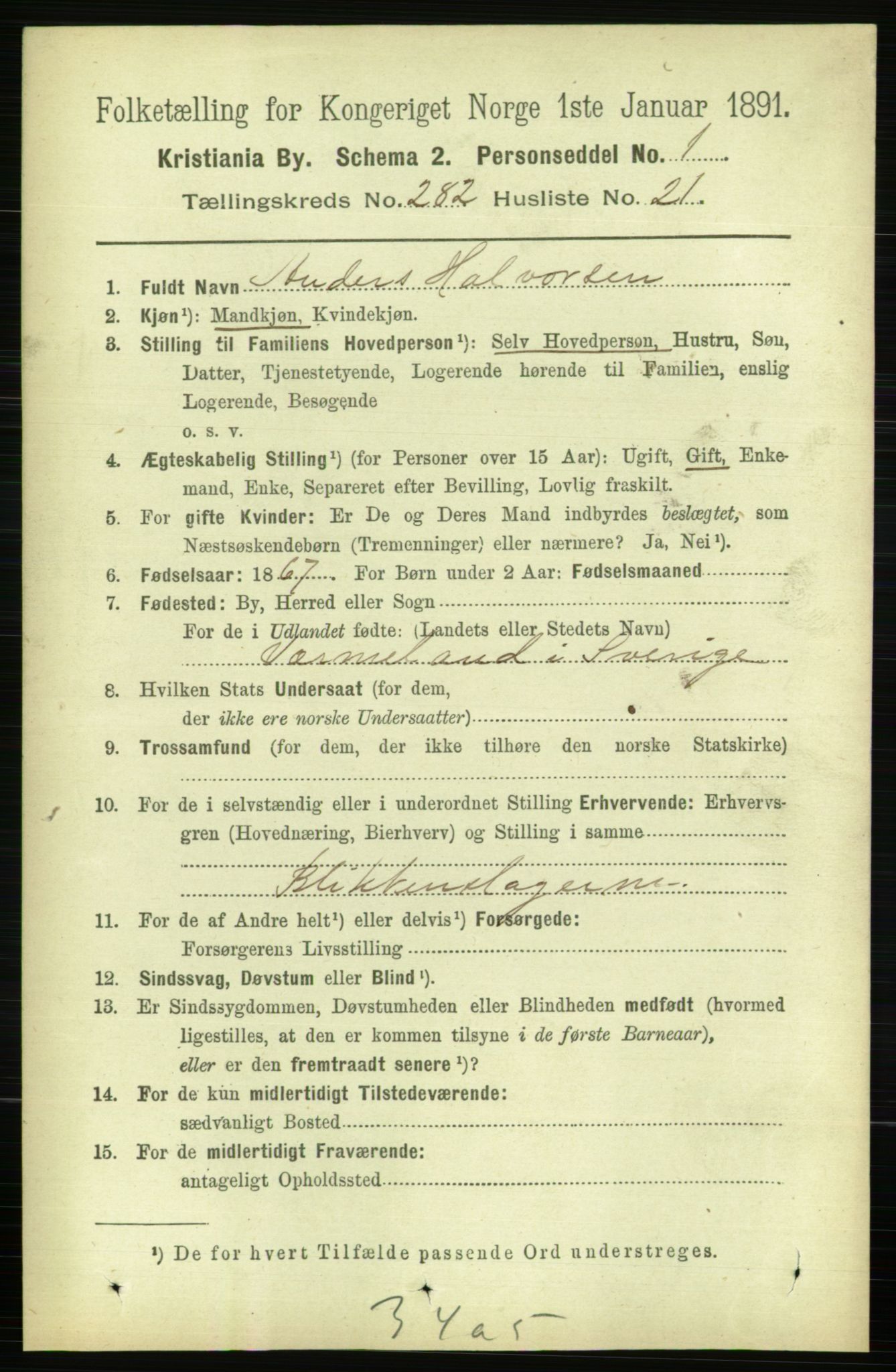 RA, 1891 census for 0301 Kristiania, 1891, p. 172300