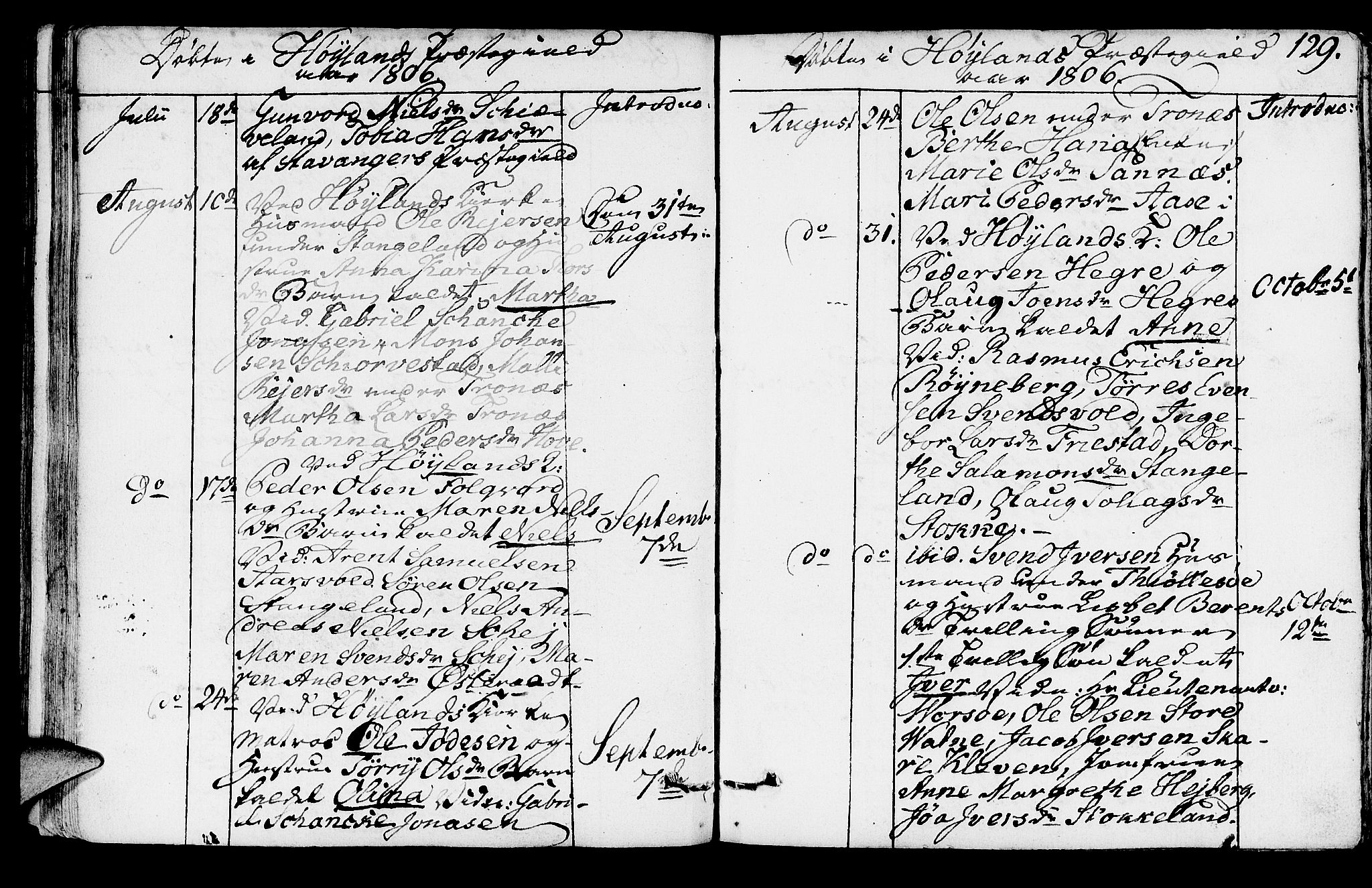 Høyland sokneprestkontor, AV/SAST-A-101799/001/30BA/L0005: Parish register (official) no. A 5, 1804-1815, p. 129