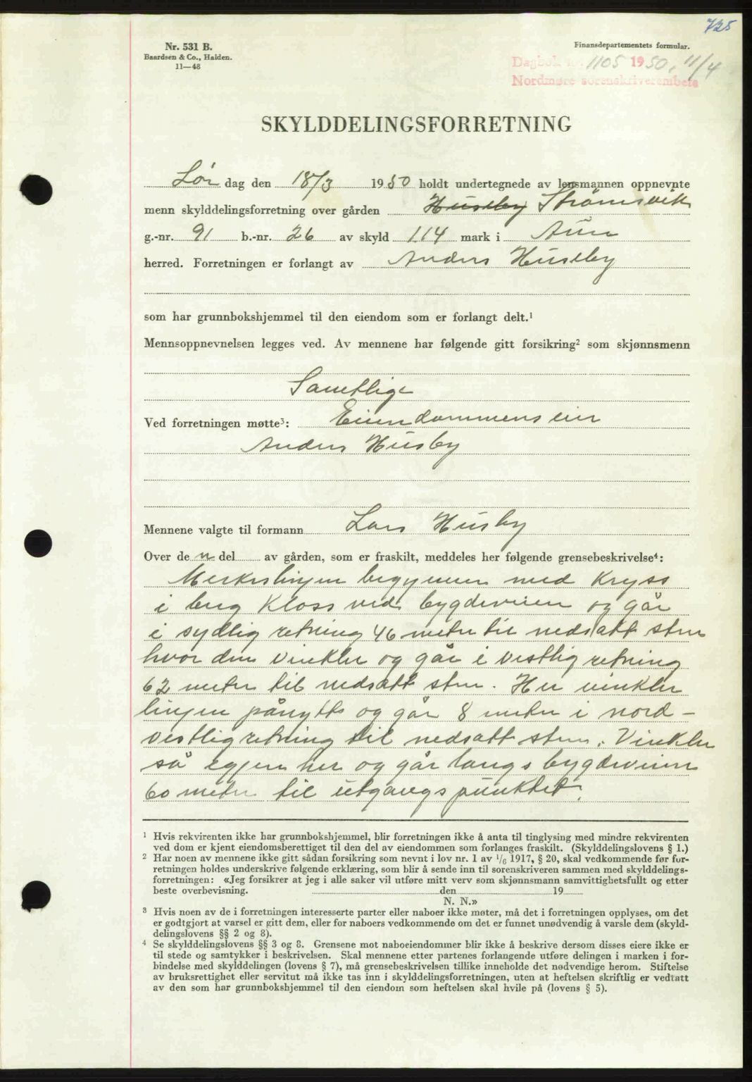 Nordmøre sorenskriveri, AV/SAT-A-4132/1/2/2Ca: Mortgage book no. A114, 1950-1950, Diary no: : 1105/1950