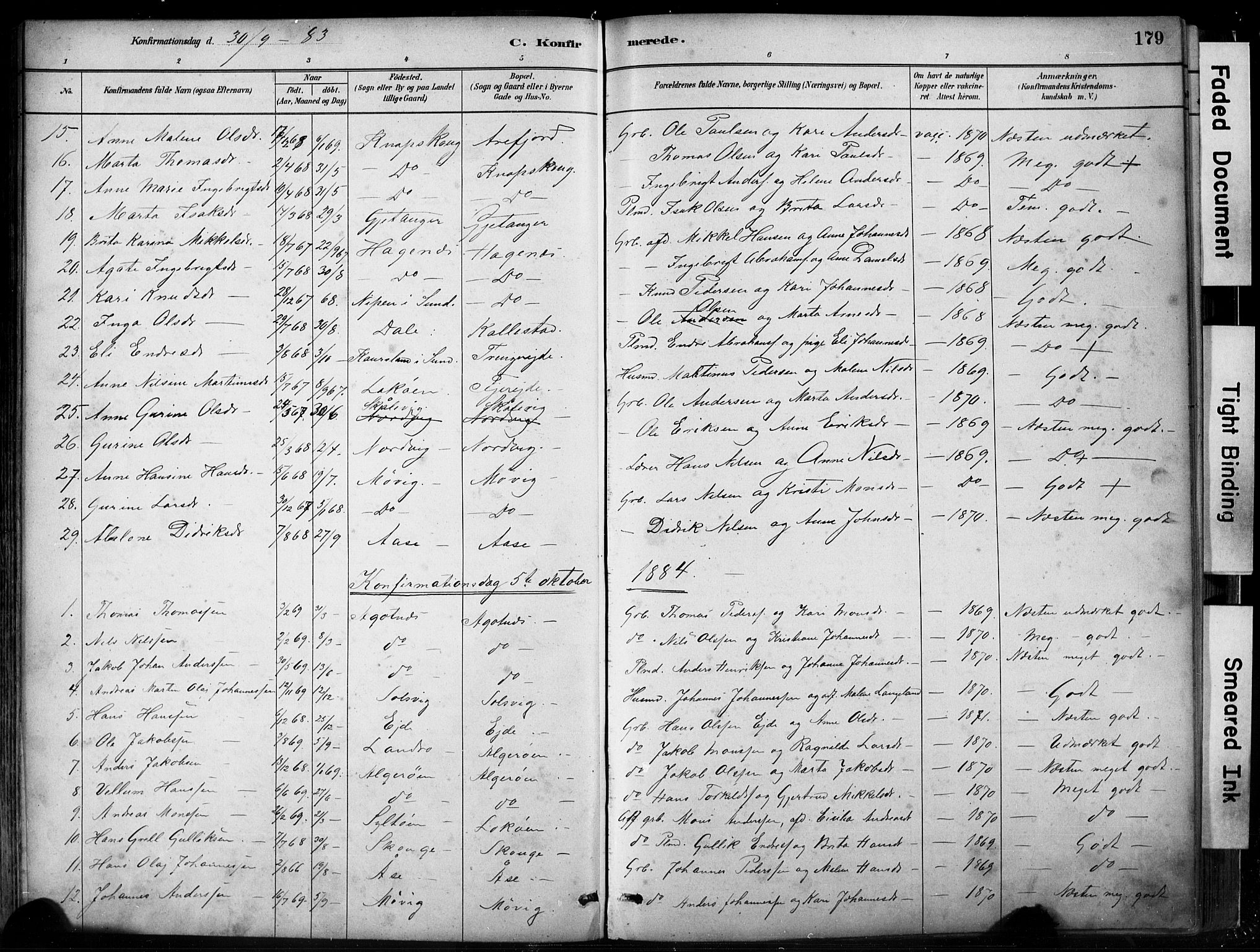 Fjell sokneprestembete, SAB/A-75301/H/Hab: Parish register (copy) no. A 4, 1880-1899, p. 179