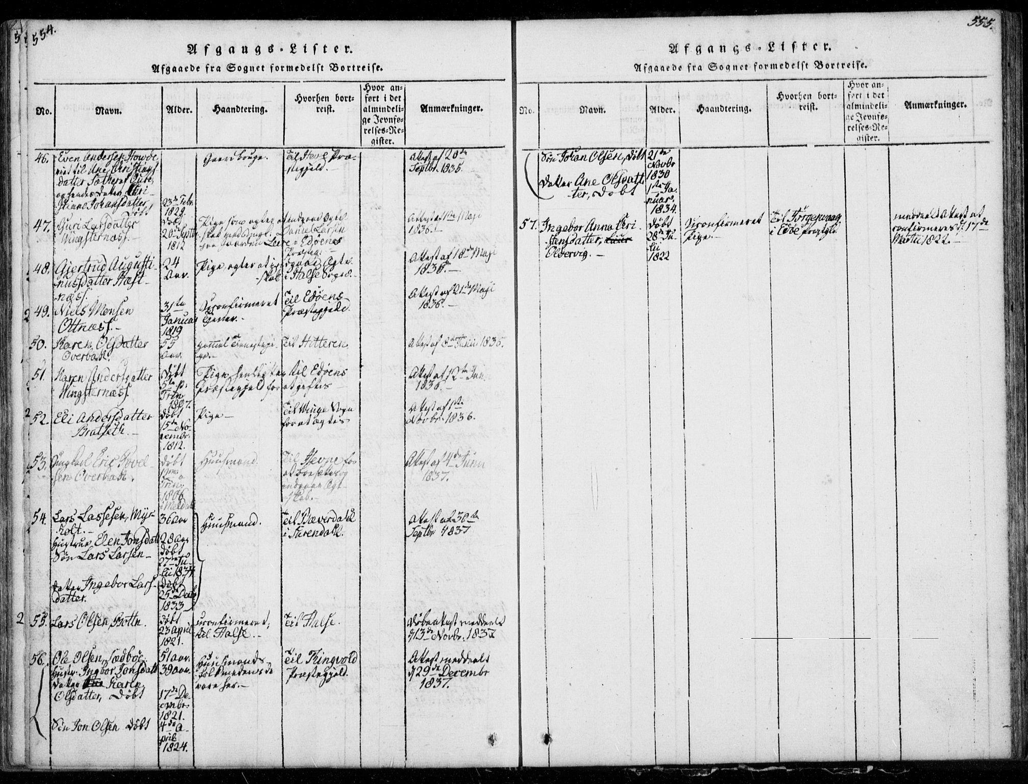 Ministerialprotokoller, klokkerbøker og fødselsregistre - Møre og Romsdal, AV/SAT-A-1454/578/L0903: Parish register (official) no. 578A02, 1819-1838, p. 554-555