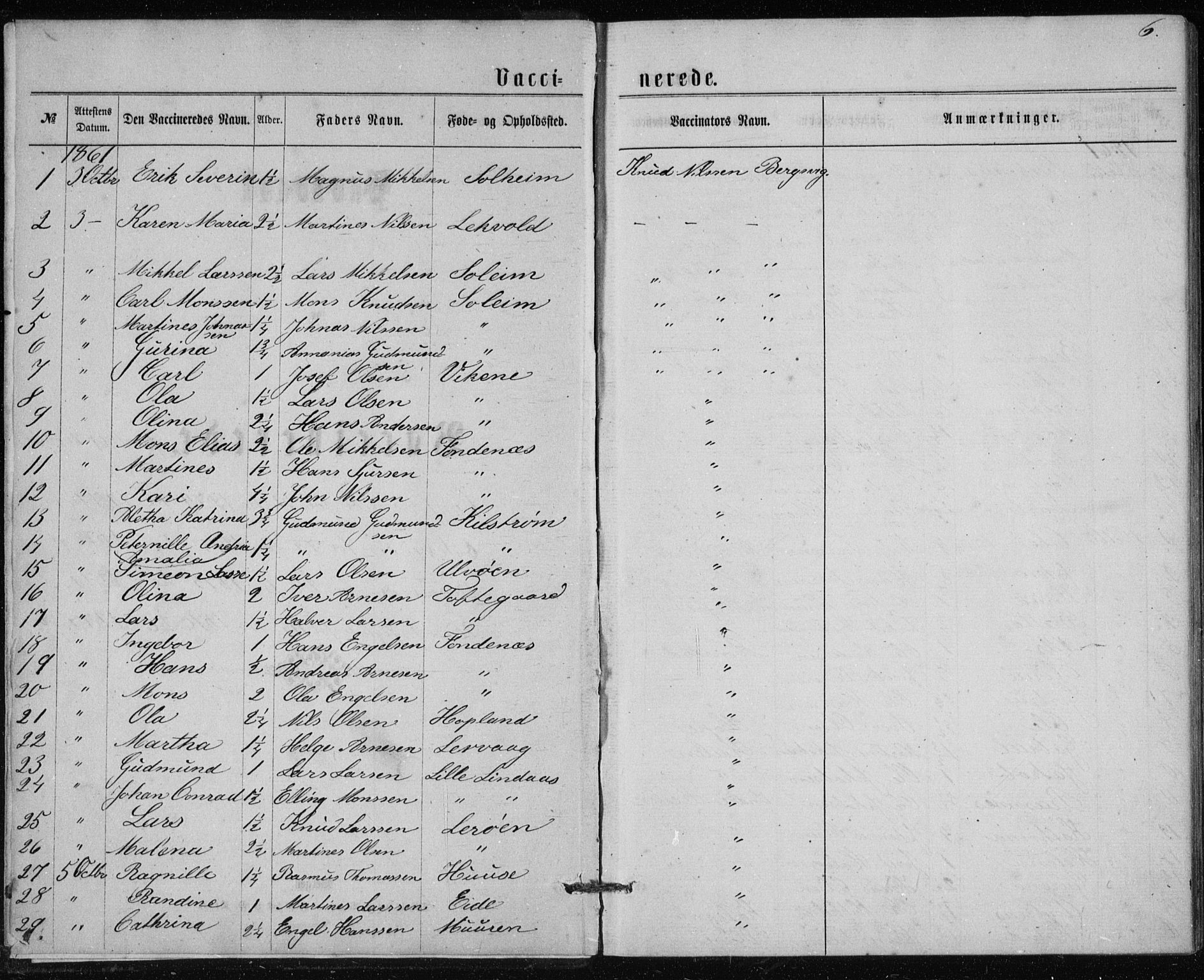 Lindås Sokneprestembete, SAB/A-76701/H/Haa: Parish register (official) no. A 17, 1874-1877, p. 6