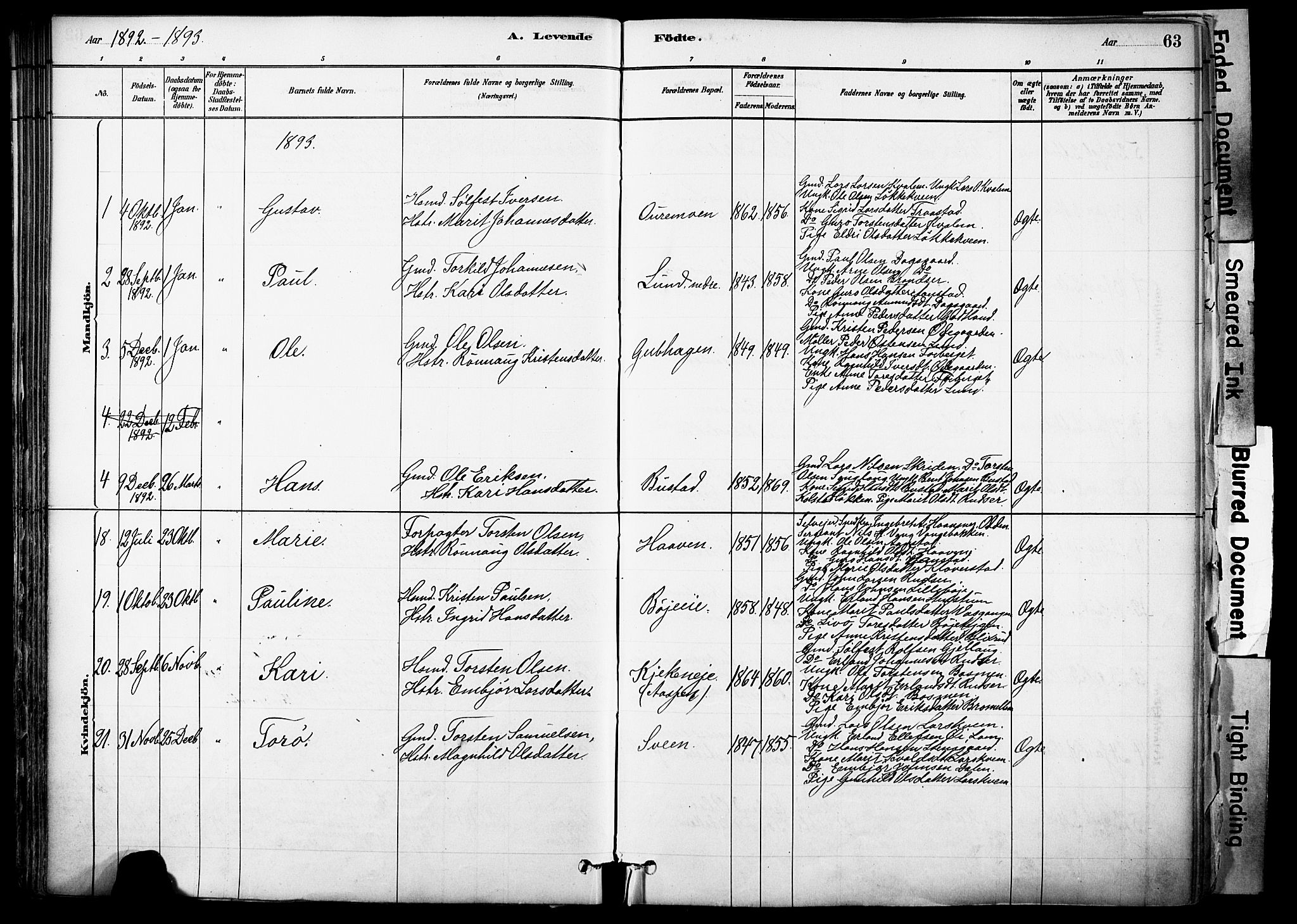 Skjåk prestekontor, SAH/PREST-072/H/Ha/Haa/L0003: Parish register (official) no. 3, 1880-1907, p. 63