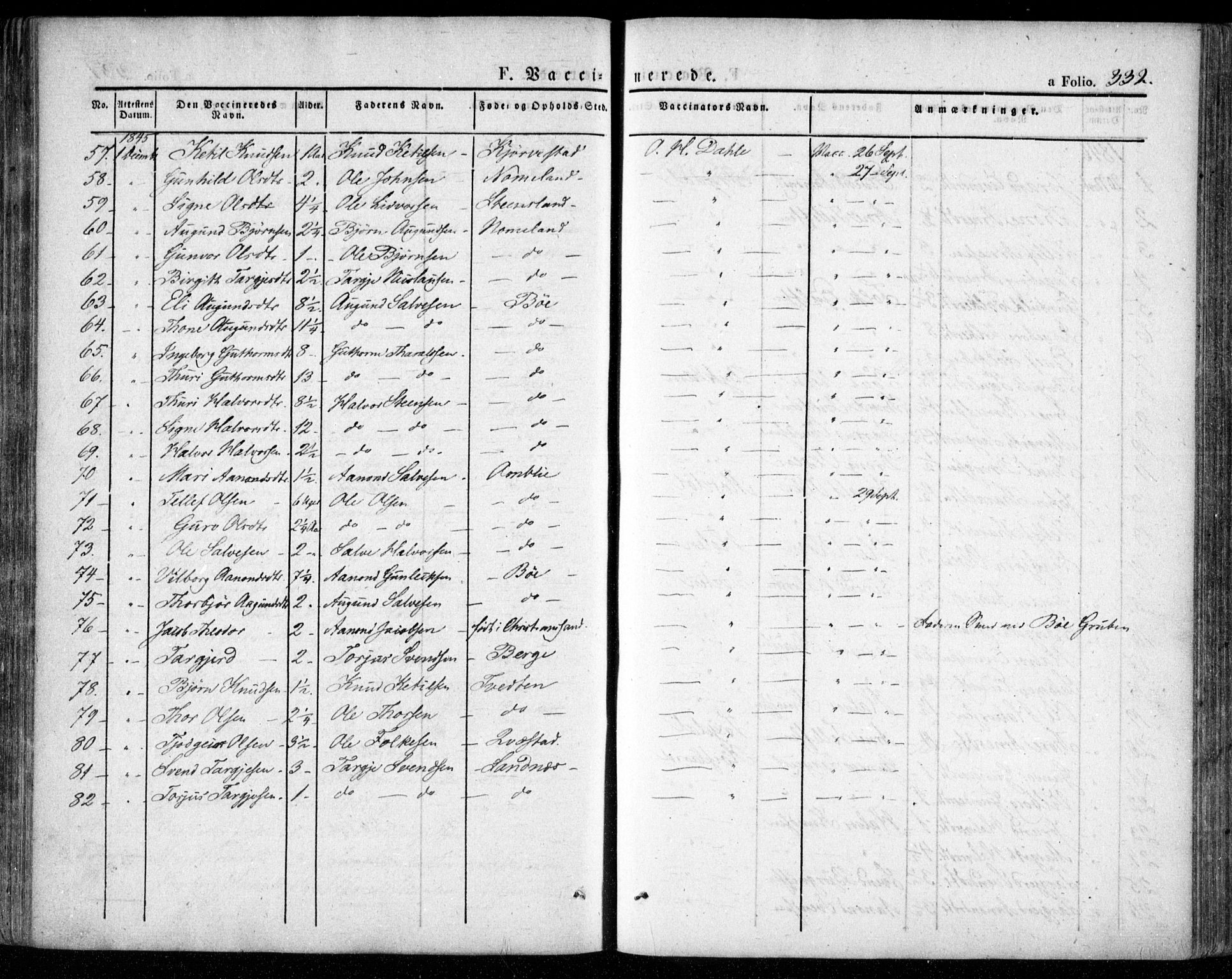 Valle sokneprestkontor, AV/SAK-1111-0044/F/Fa/Fac/L0006: Parish register (official) no. A 6, 1831-1853, p. 332