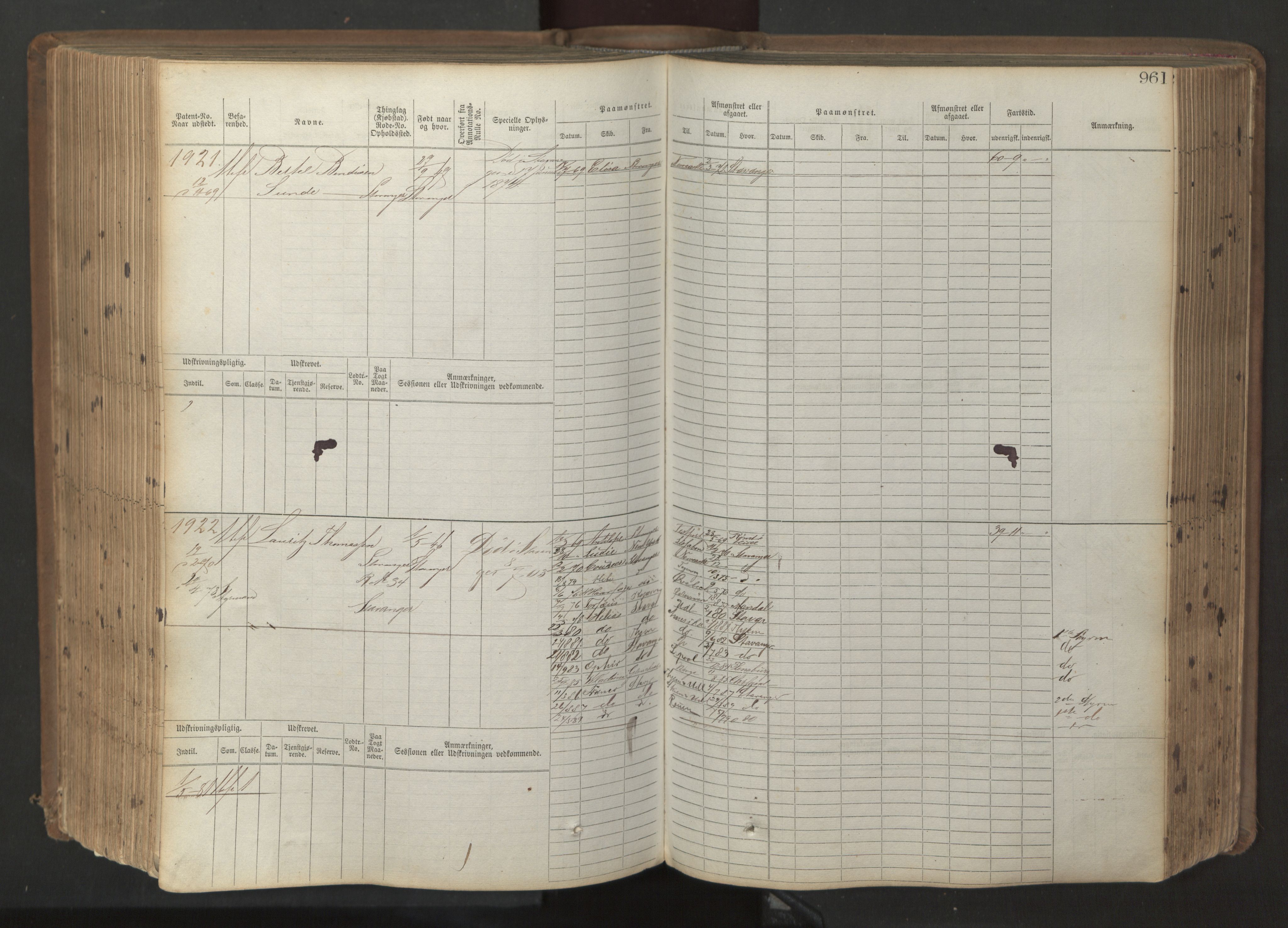 Stavanger sjømannskontor, AV/SAST-A-102006/F/Fb/Fbb/L0017: Sjøfartshovedrulle patnentnr. 1203-2402 (dublett), 1869, p. 364