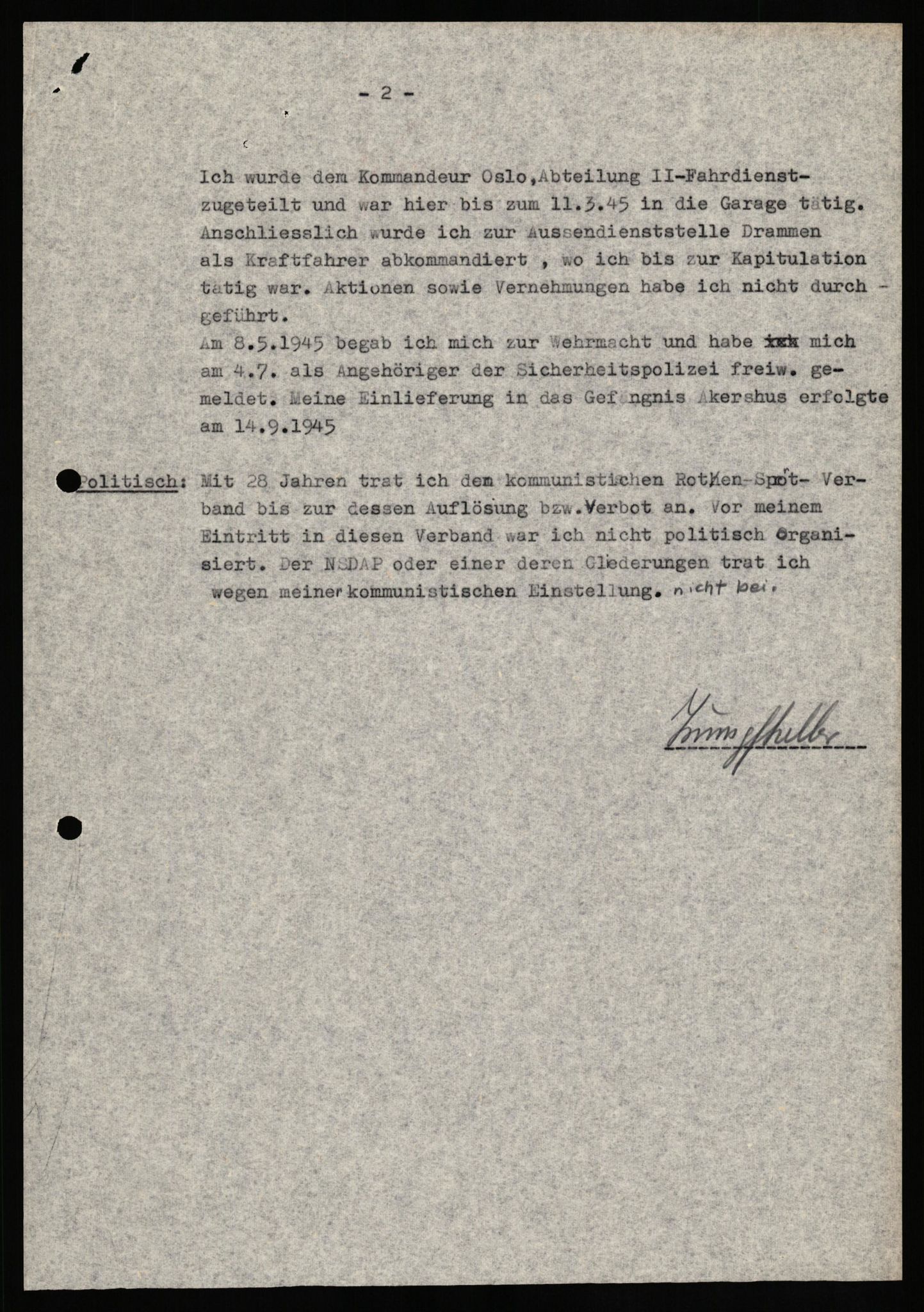Forsvaret, Forsvarets overkommando II, RA/RAFA-3915/D/Db/L0034: CI Questionaires. Tyske okkupasjonsstyrker i Norge. Tyskere., 1945-1946, p. 122