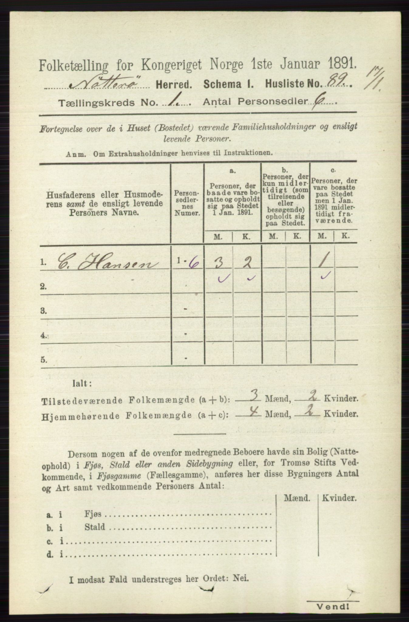 RA, 1891 census for 0722 Nøtterøy, 1891, p. 122