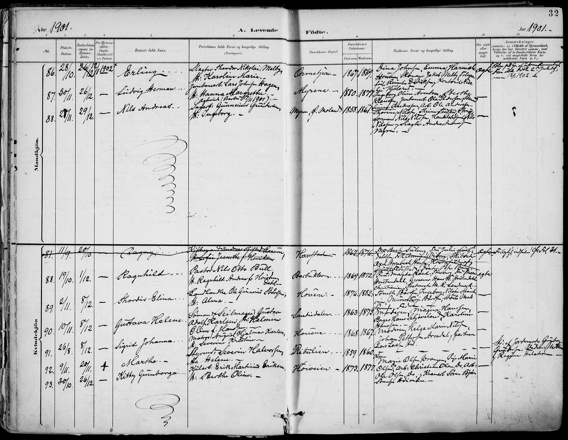 Barbu sokneprestkontor, AV/SAK-1111-0003/F/Fa/L0005: Parish register (official) no. A 5, 1899-1909, p. 32