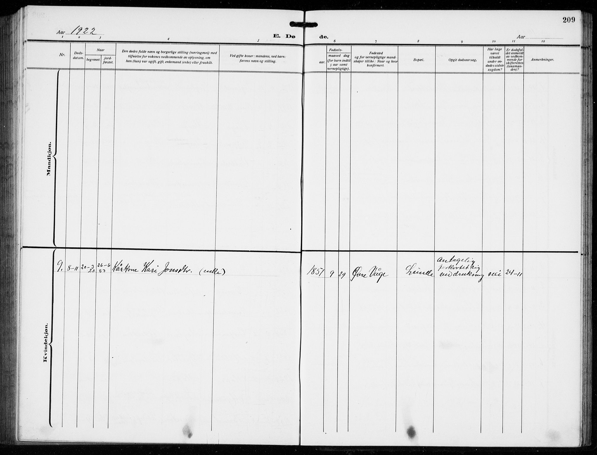 Tysnes sokneprestembete, AV/SAB-A-78601/H/Hab: Parish register (copy) no. B  3, 1918-1935, p. 209