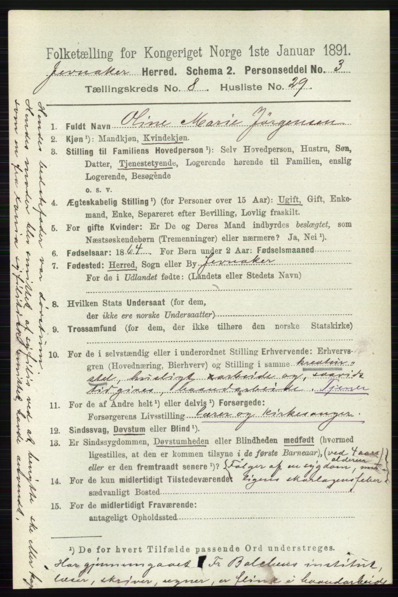 RA, 1891 census for 0532 Jevnaker, 1891, p. 4504
