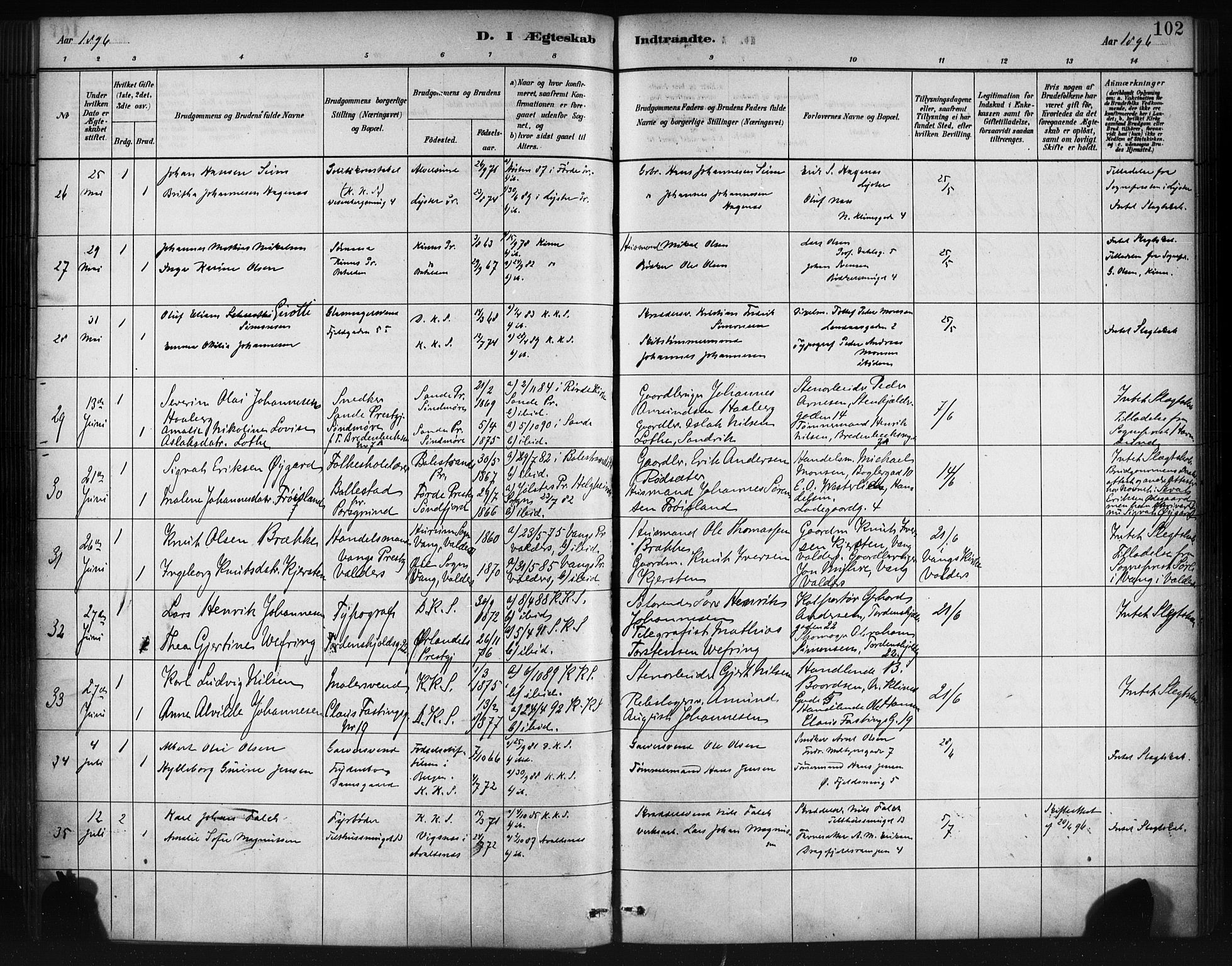 Korskirken sokneprestembete, SAB/A-76101/H/Haa/L0037: Parish register (official) no. D 4, 1883-1904, p. 102