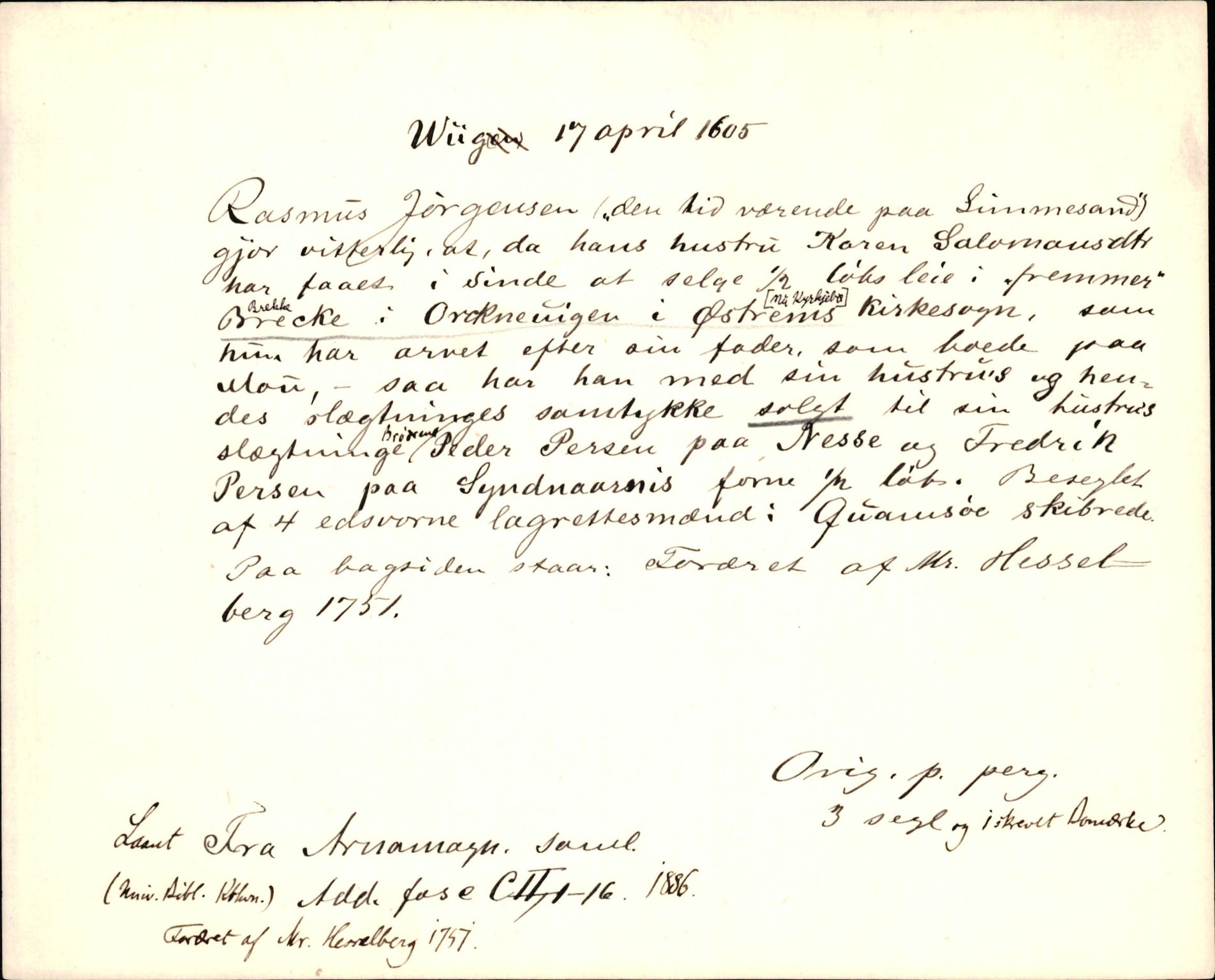 Riksarkivets diplomsamling, AV/RA-EA-5965/F35/F35d/L0002: Innlånte diplomer, seddelregister, 1592-1620, p. 427