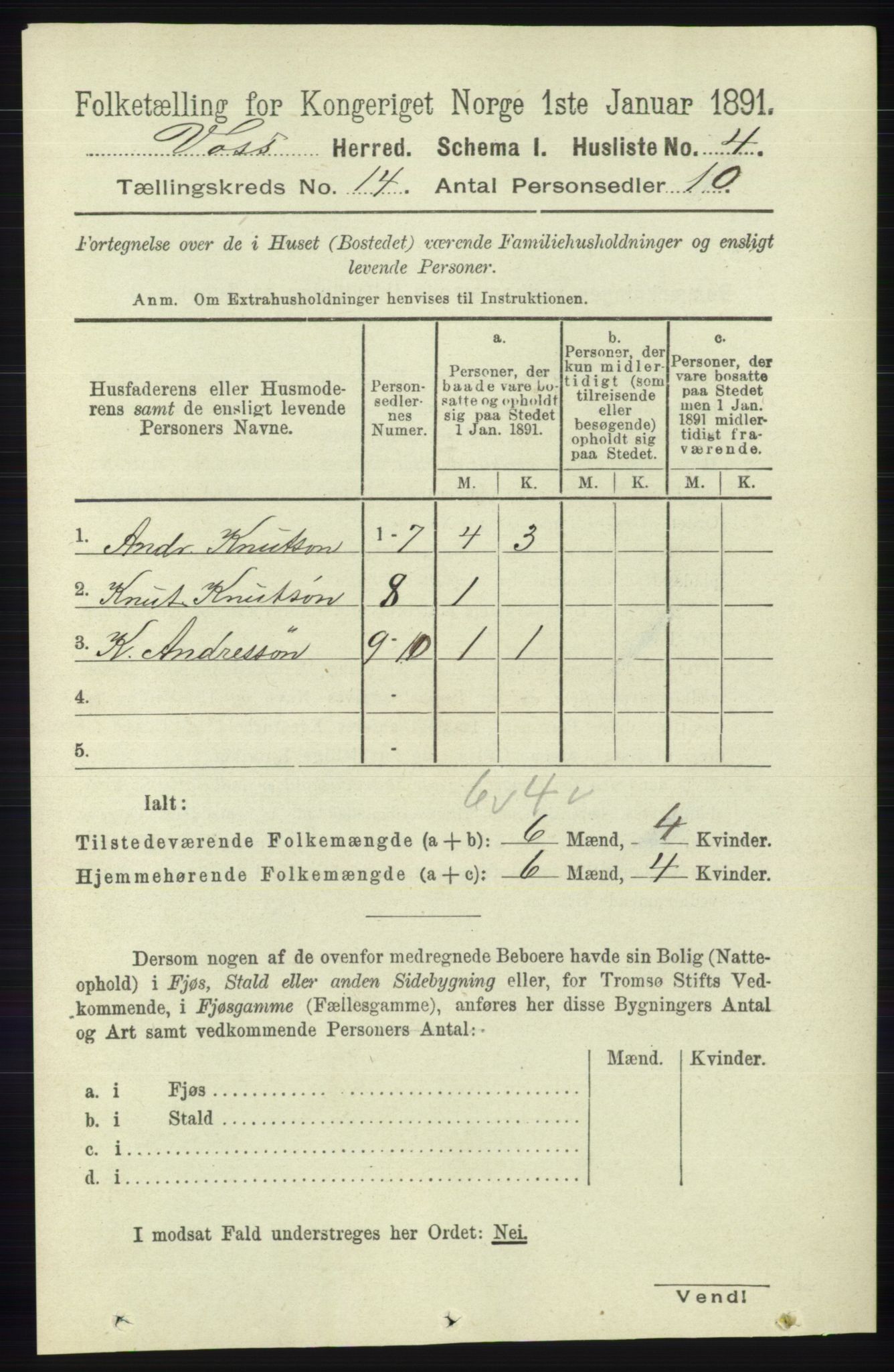 RA, 1891 census for 1235 Voss, 1891, p. 7186