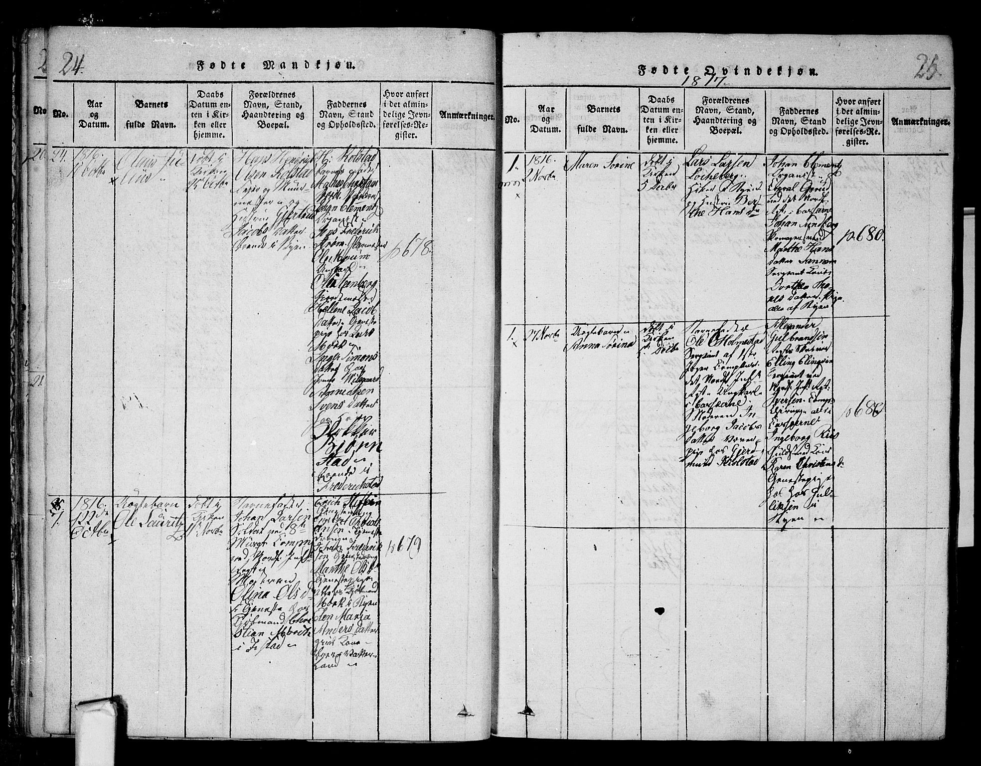 Fredrikstad prestekontor Kirkebøker, SAO/A-11082/F/Fa/L0004: Parish register (official) no. 4, 1816-1834, p. 24-25