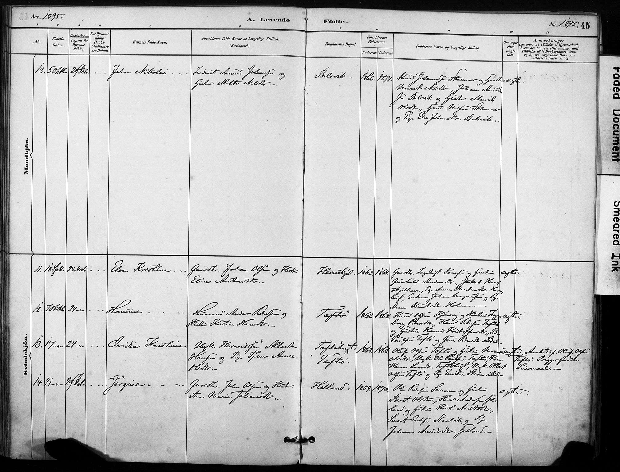 Ministerialprotokoller, klokkerbøker og fødselsregistre - Sør-Trøndelag, SAT/A-1456/633/L0518: Parish register (official) no. 633A01, 1884-1906, p. 45
