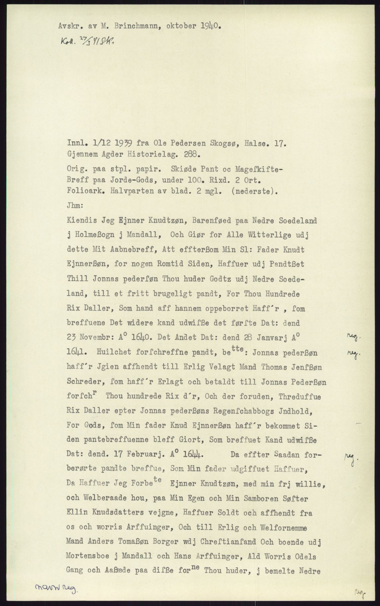 Samlinger til kildeutgivelse, Diplomavskriftsamlingen, AV/RA-EA-4053/H/Ha, p. 2881