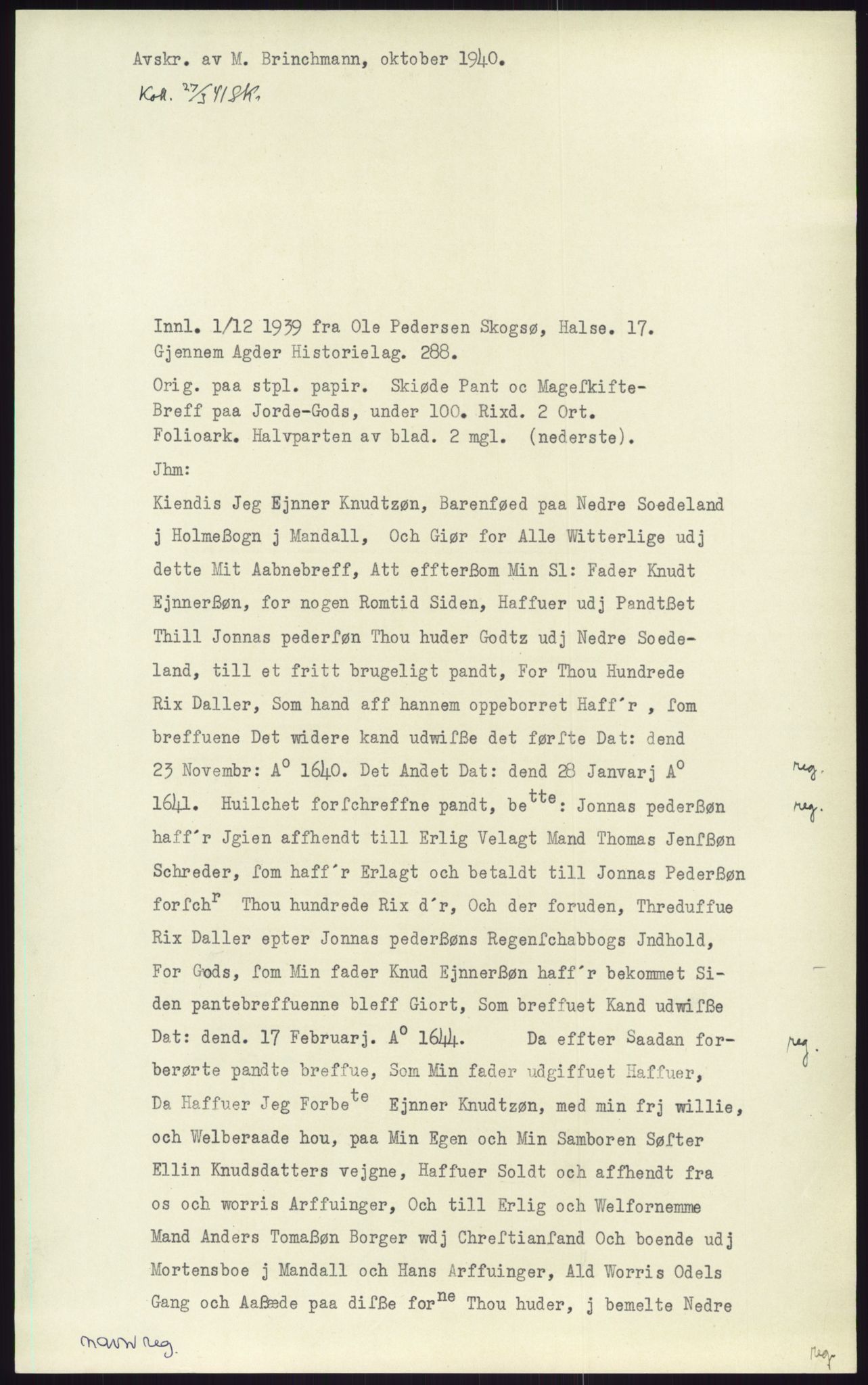 Samlinger til kildeutgivelse, Diplomavskriftsamlingen, RA/EA-4053/H/Ha, p. 2881