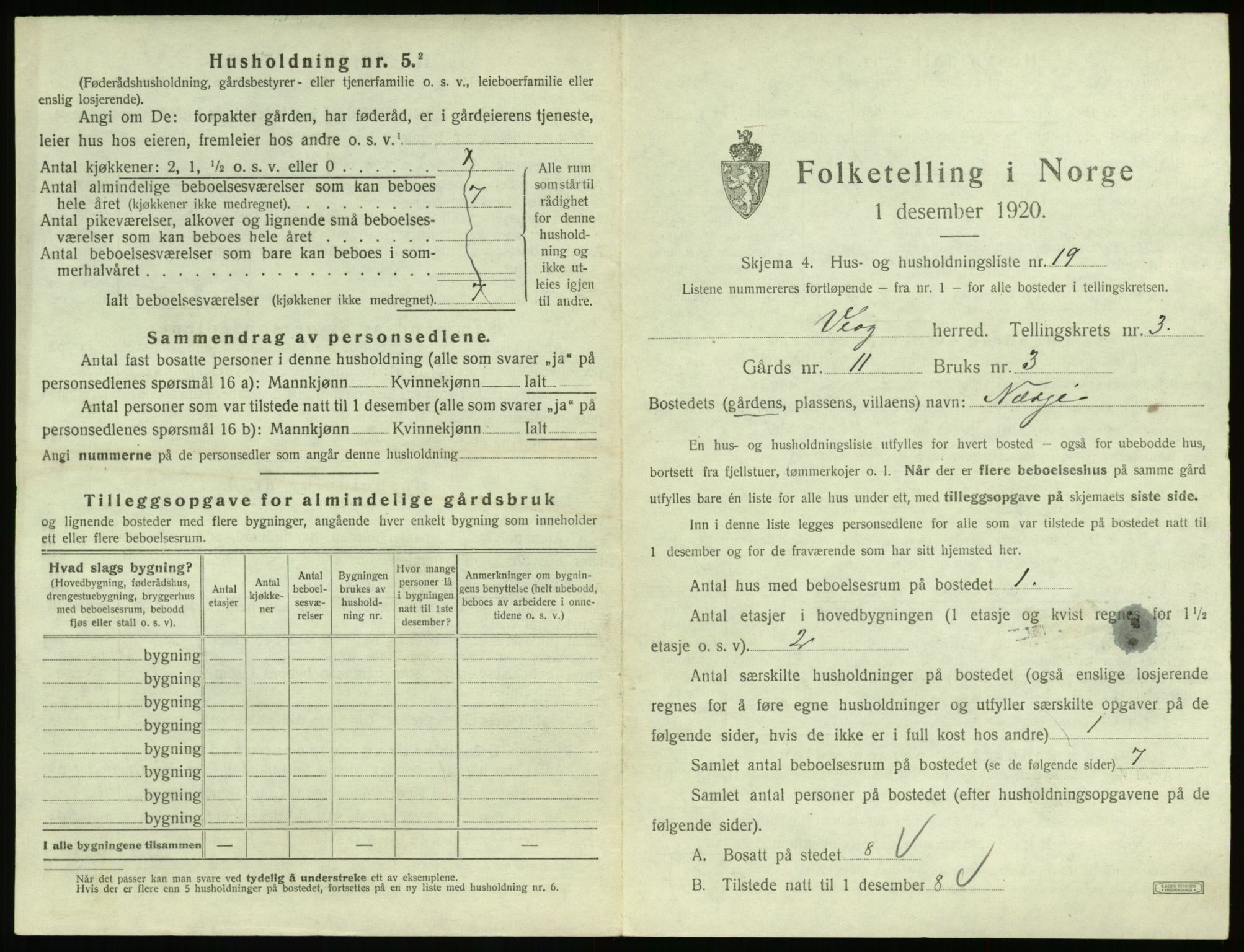 SAT, 1920 census for Veøy, 1920, p. 209