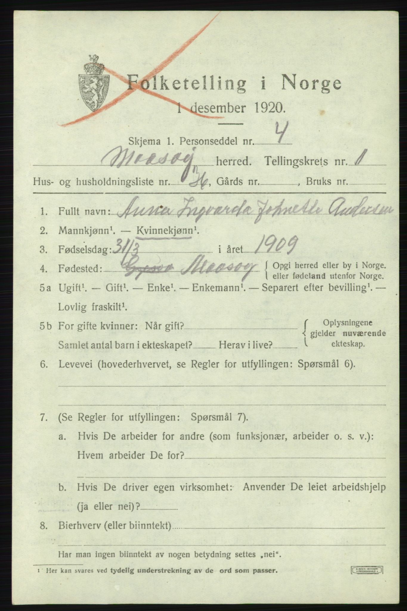 SATØ, 1920 census for Måsøy, 1920, p. 1220