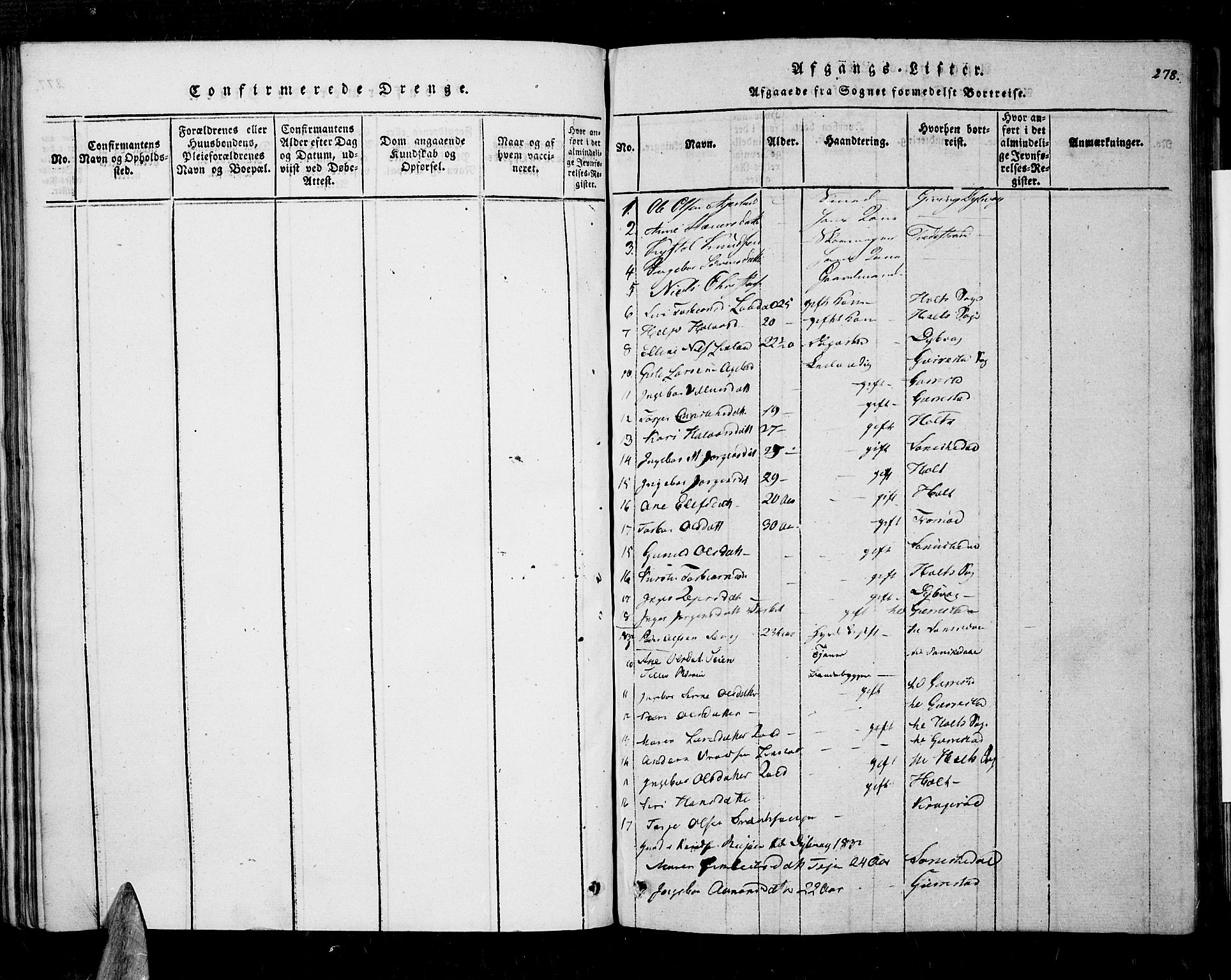 Søndeled sokneprestkontor, SAK/1111-0038/F/Fa/L0001: Parish register (official) no. A 1, 1816-1838, p. 278