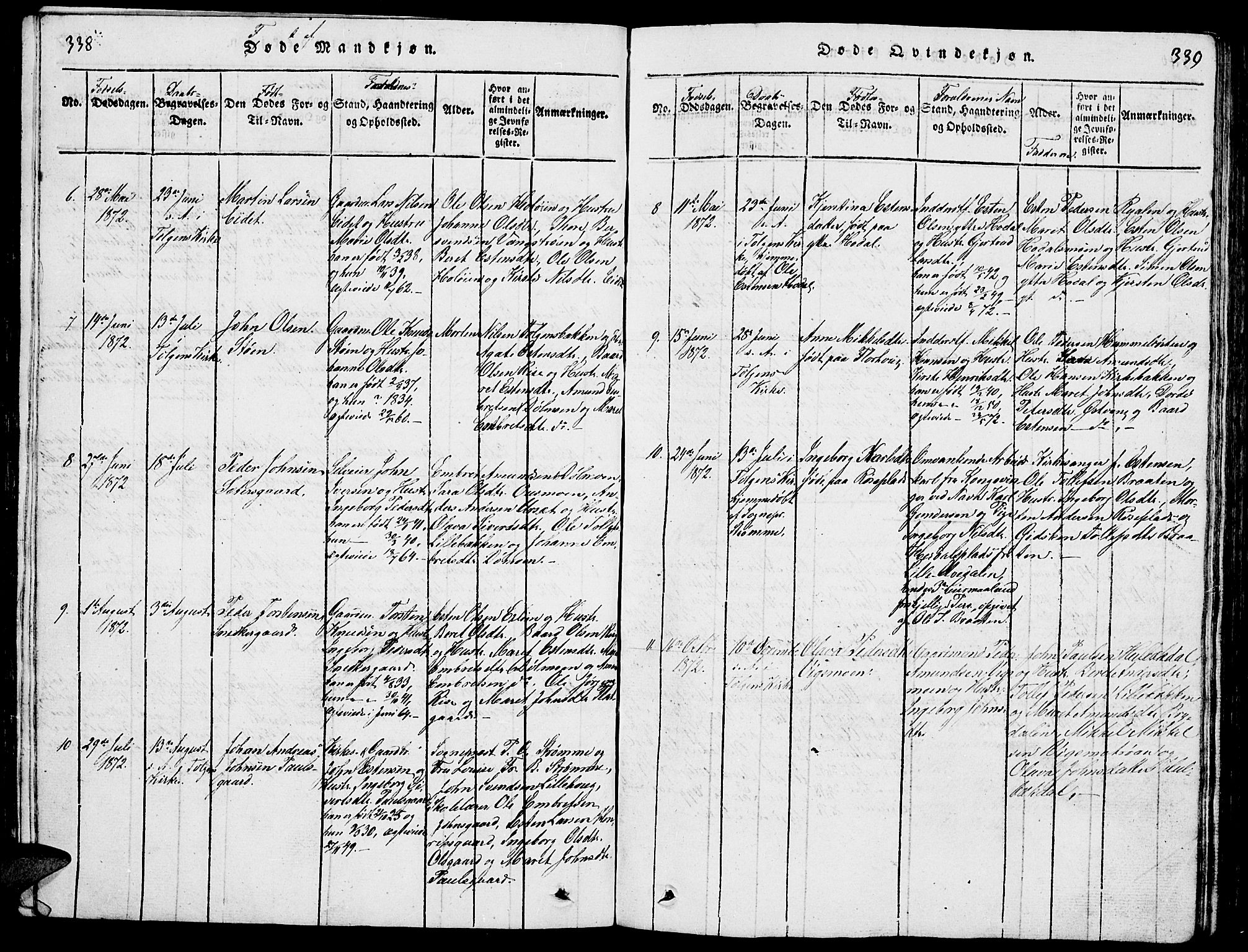 Tolga prestekontor, SAH/PREST-062/L/L0001: Parish register (copy) no. 1, 1814-1877, p. 338-339