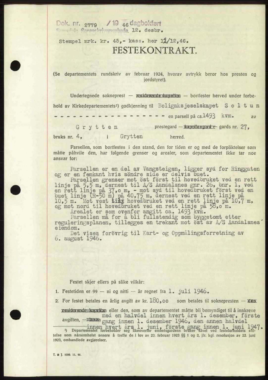 Romsdal sorenskriveri, AV/SAT-A-4149/1/2/2C: Mortgage book no. A21, 1946-1946, Diary no: : 2779/1946