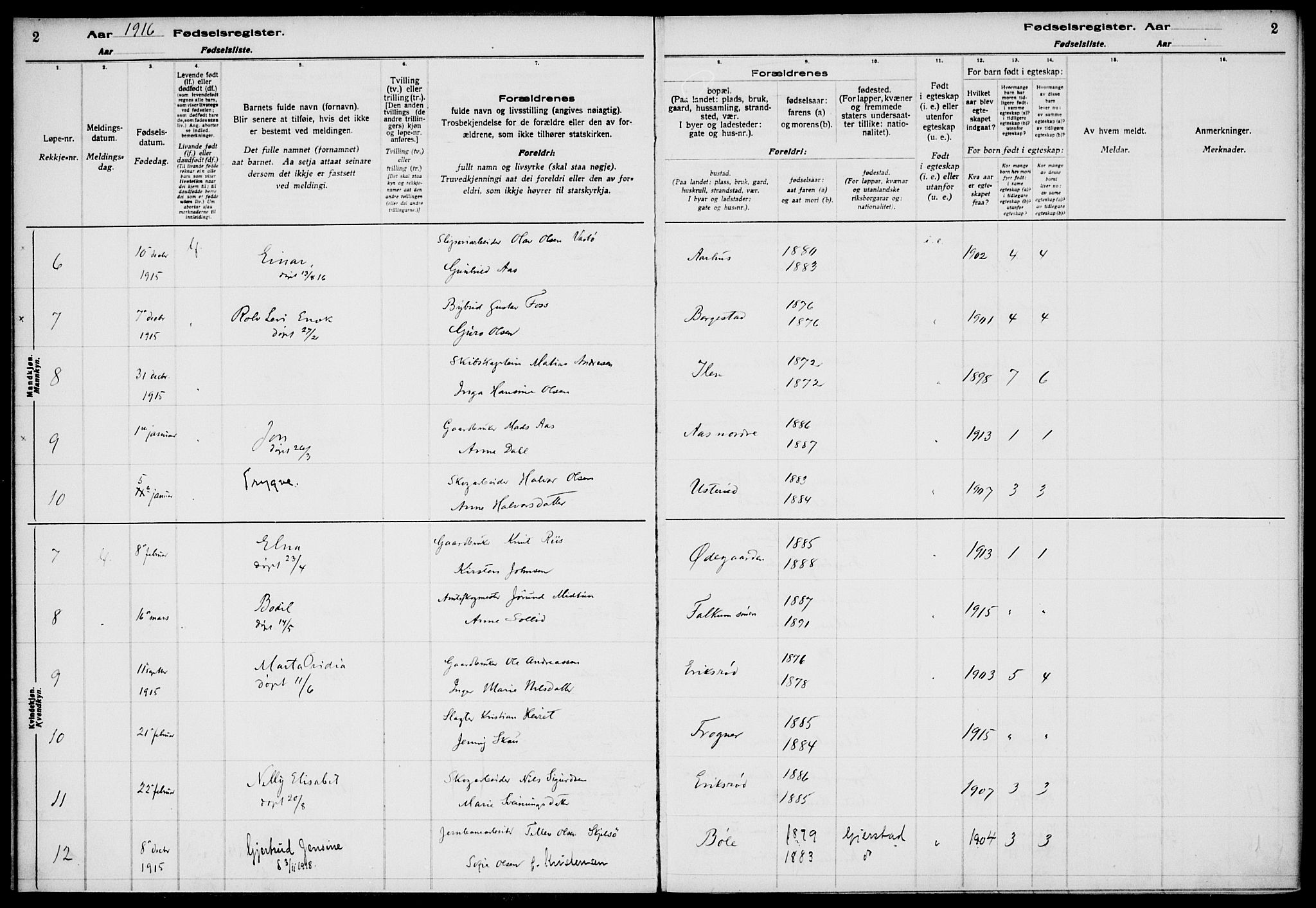 Gjerpen kirkebøker, AV/SAKO-A-265/J/Ja/L0001: Birth register no. I 1, 1916-1926, p. 2