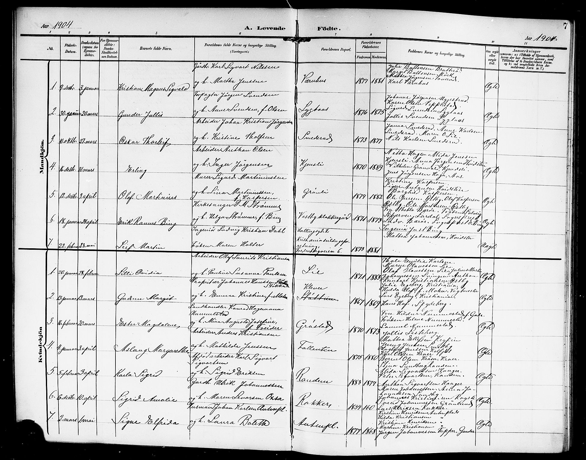 Vestby prestekontor Kirkebøker, SAO/A-10893/G/Ga/L0002: Parish register (copy) no. I 2, 1903-1916, p. 7