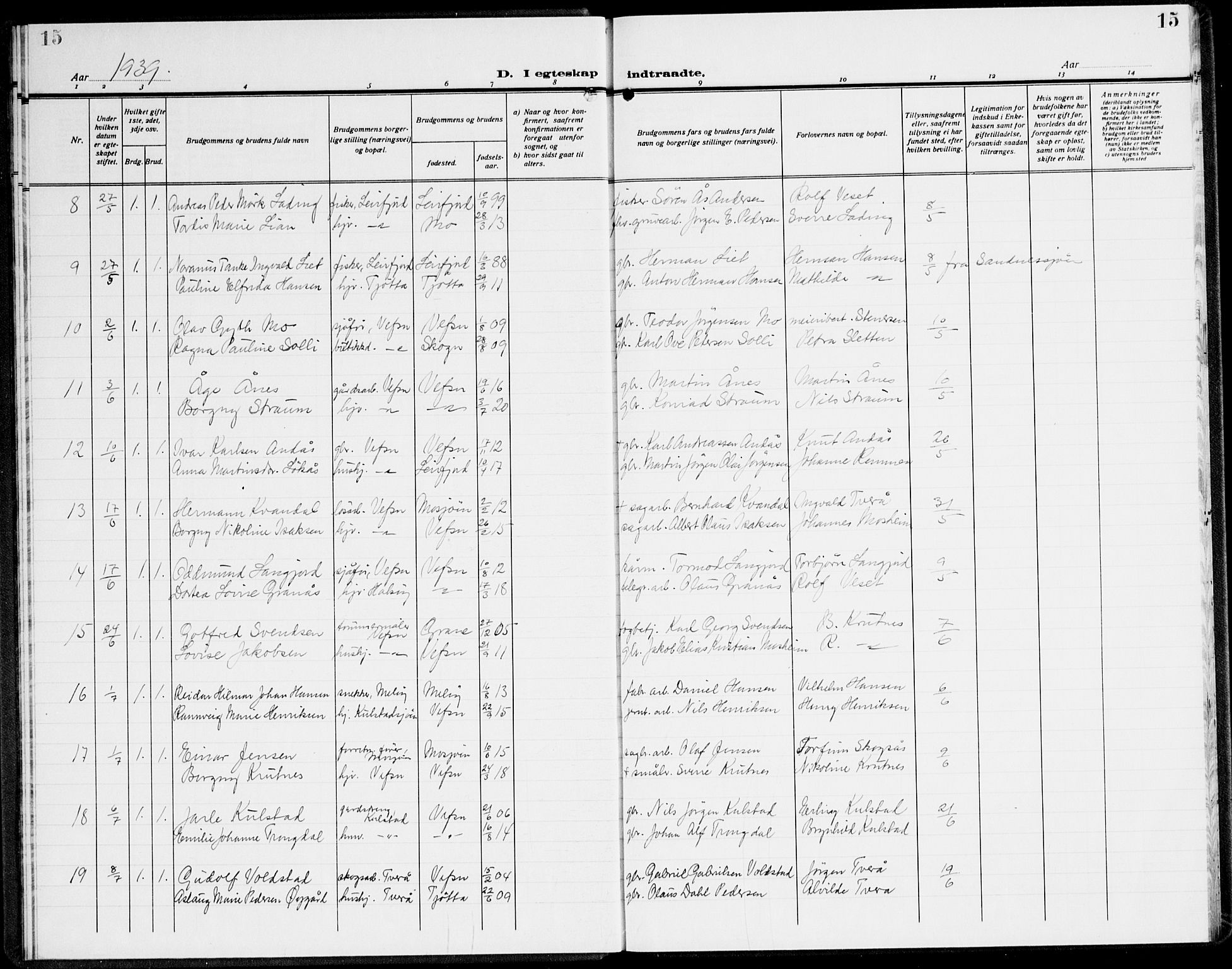 Ministerialprotokoller, klokkerbøker og fødselsregistre - Nordland, SAT/A-1459/820/L0304: Parish register (copy) no. 820C06, 1934-1944, p. 15