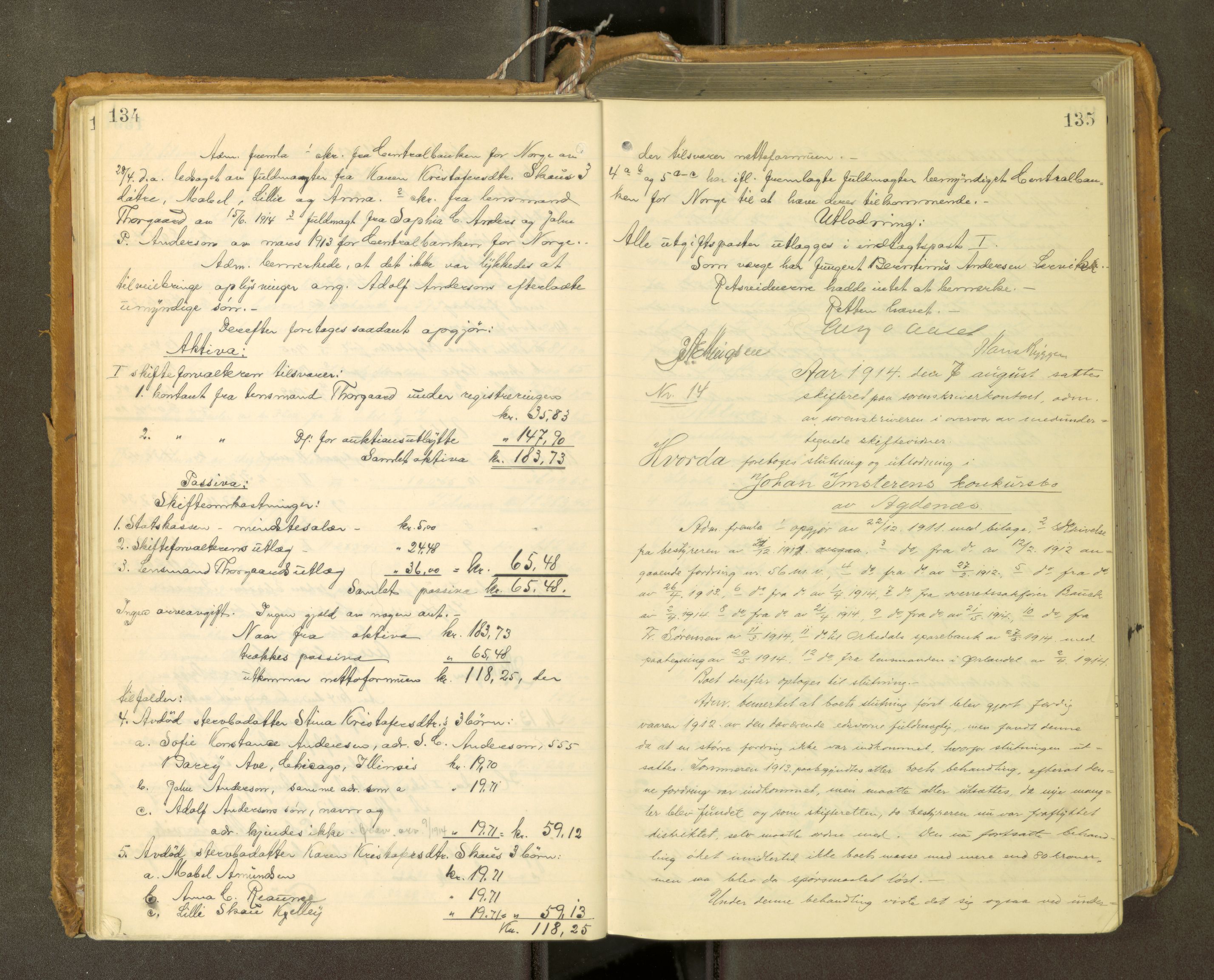 Fosen sorenskriveri, AV/SAT-A-1107/1/3/3A/L0031: Skifteutlodningsprotokoll nr. 10, 1913-1919, p. 134-135